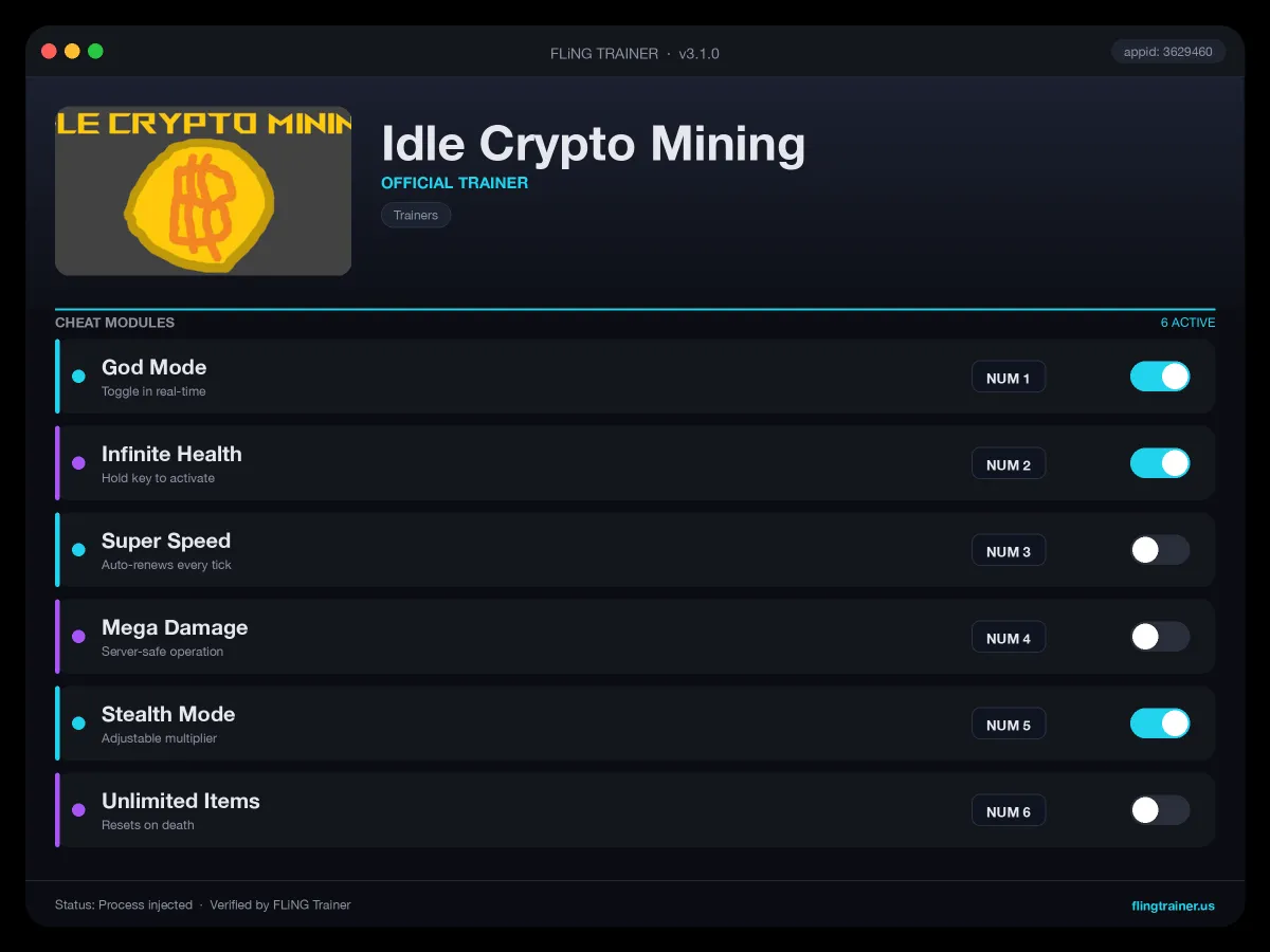 Idle Crypto Mining Trainer interface