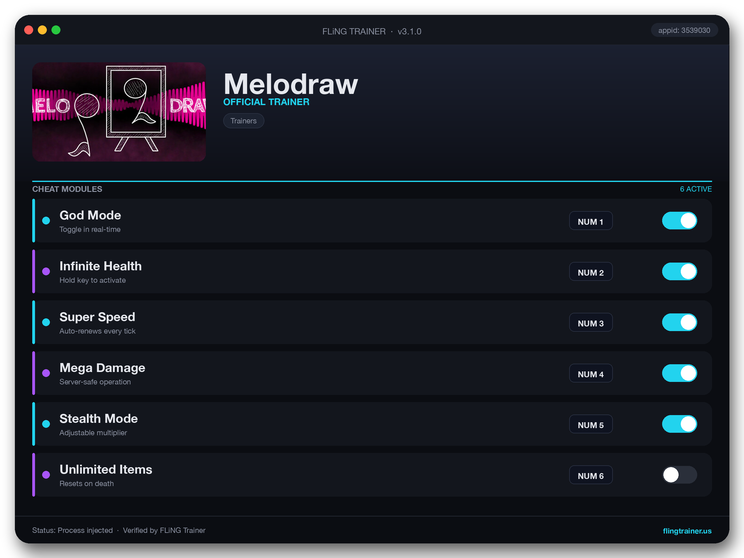 Melodraw Trainer interface