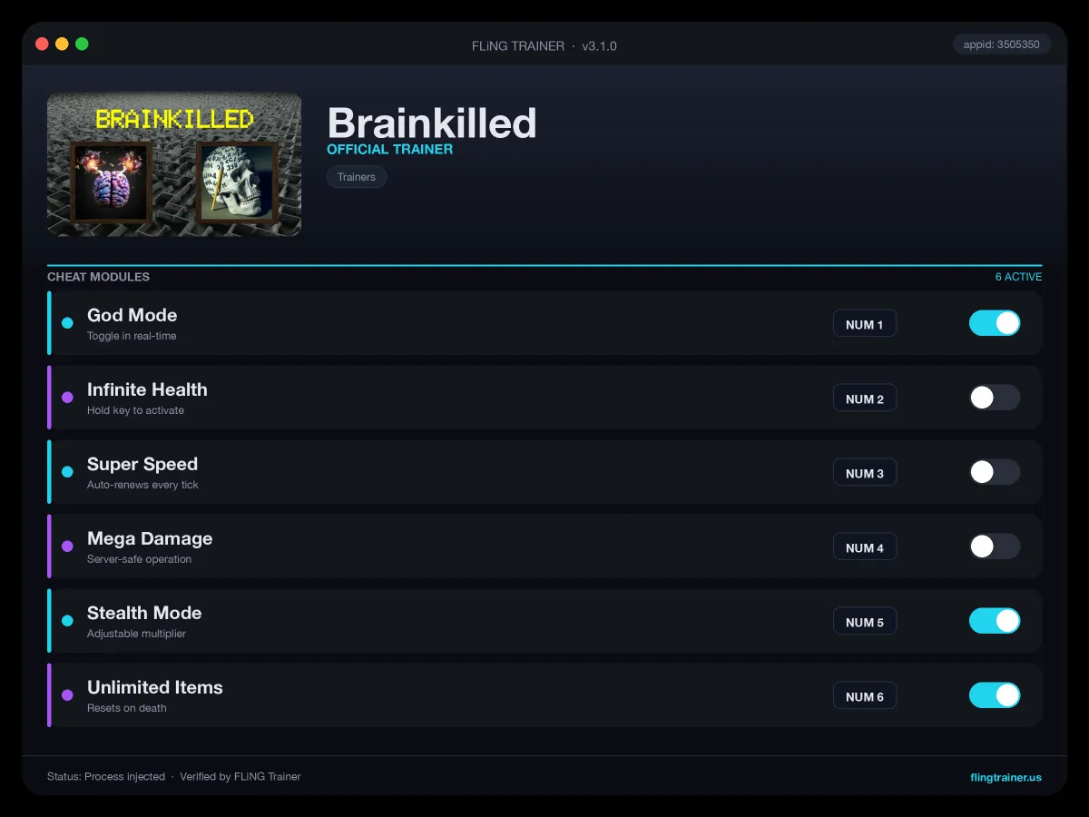 Brainkilled Trainer interface