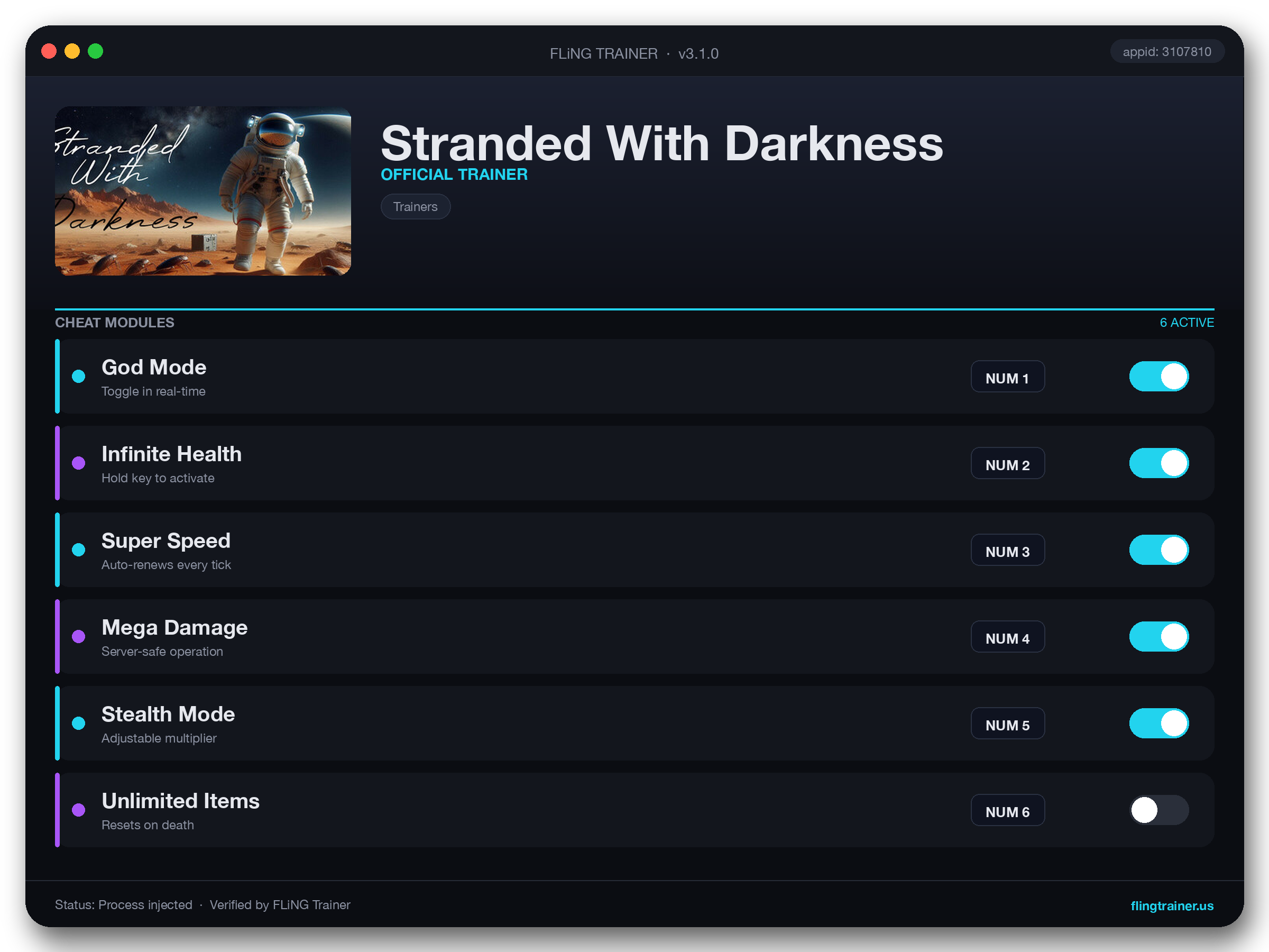 Stranded With Darkness Trainer interface