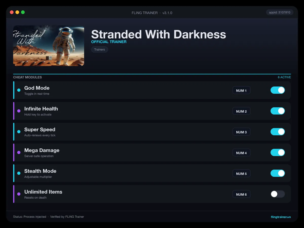 Stranded With Darkness Trainer interface