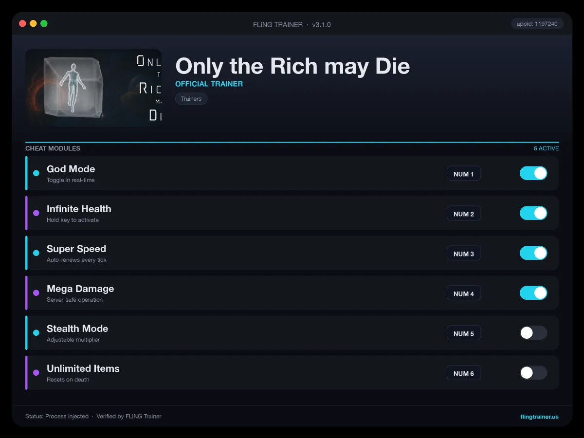 Only the Rich may Die Trainer interface