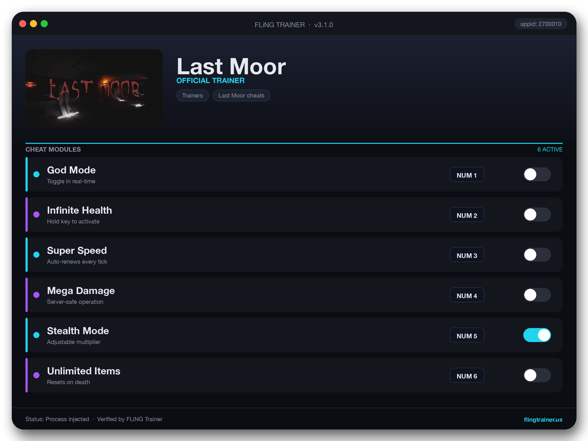 Last Moor Trainer interface