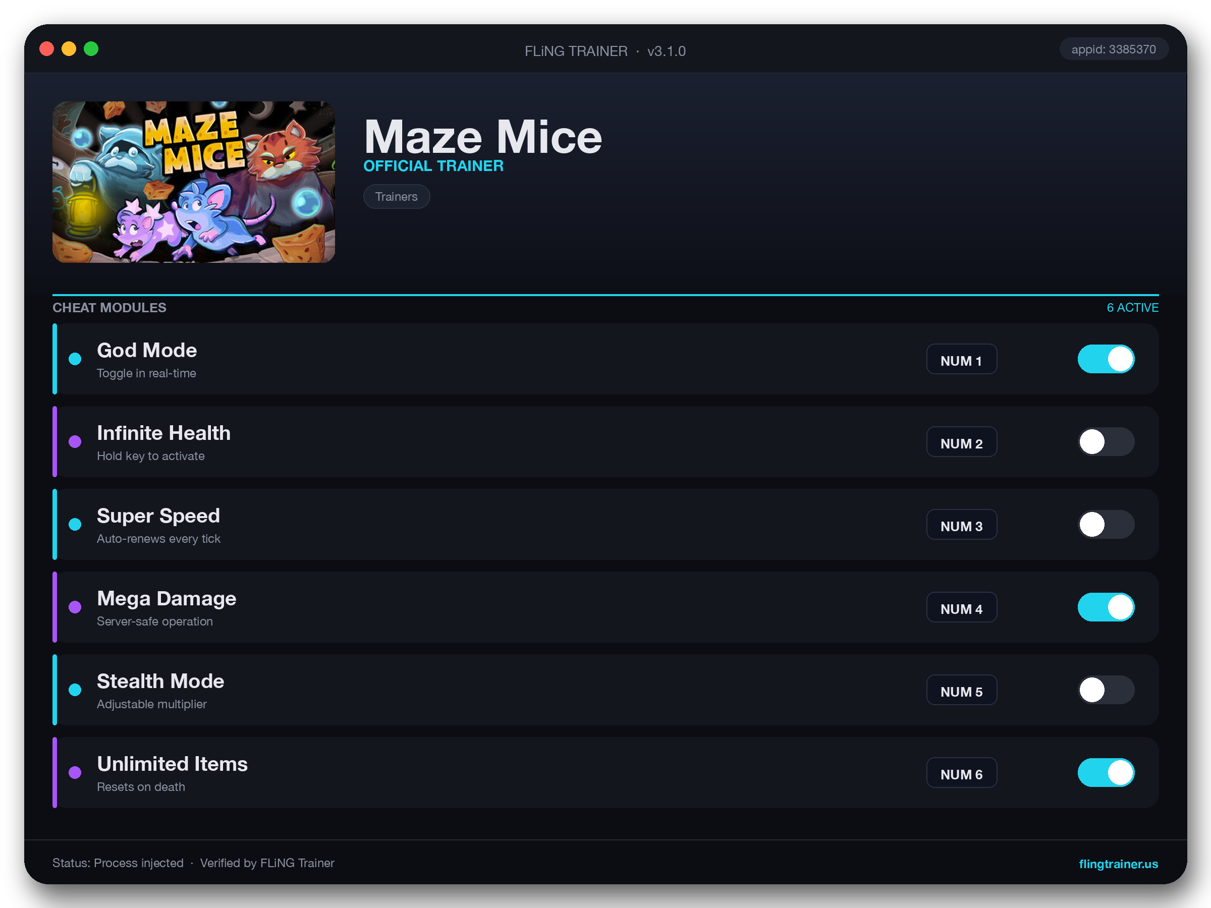 Maze Mice Trainer interface