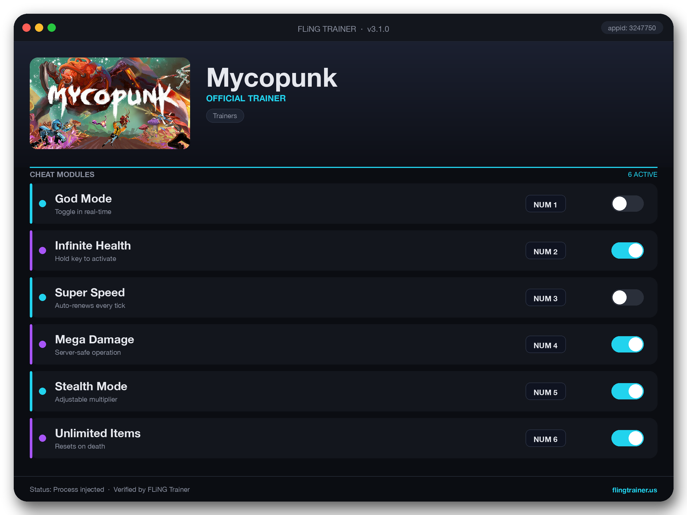 Mycopunk Trainer interface