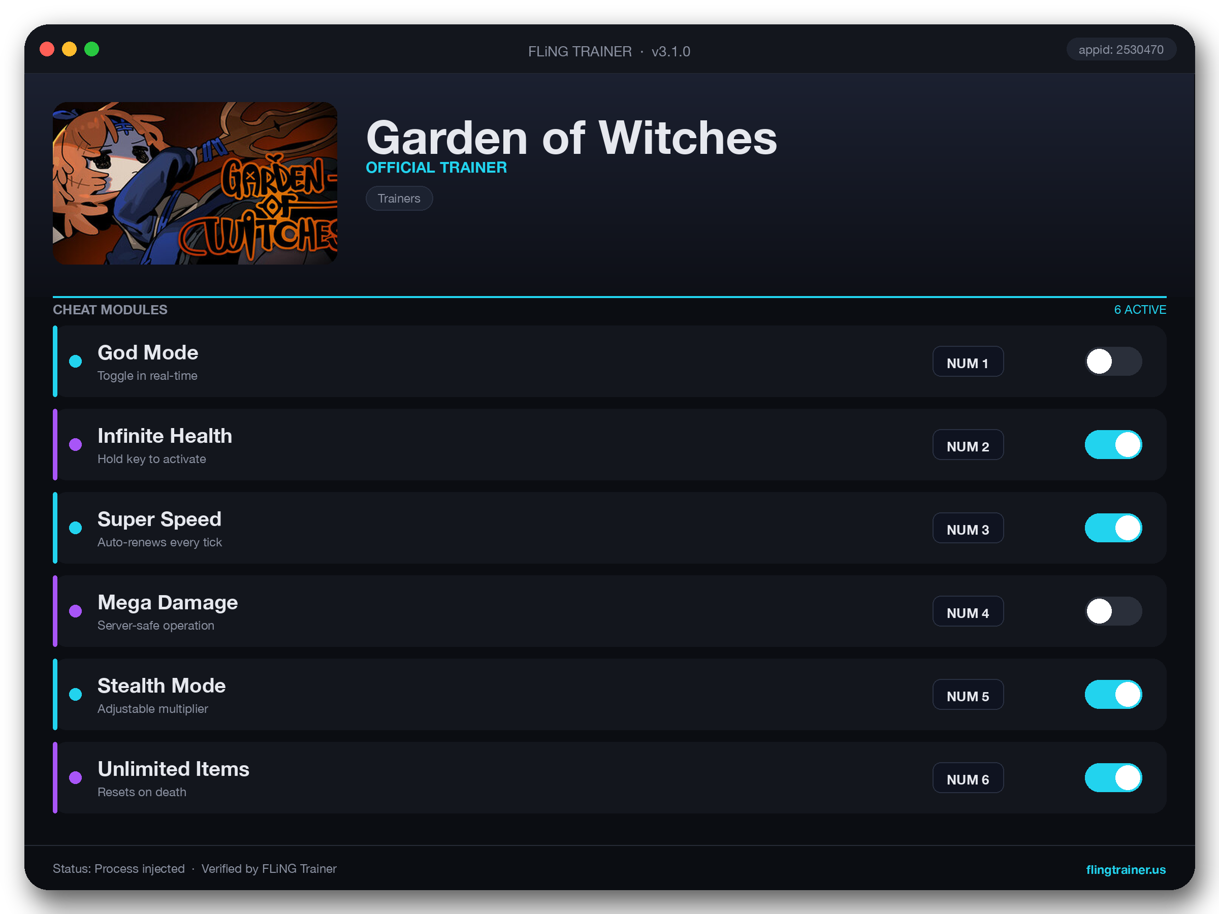 Garden of Witches Trainer interface