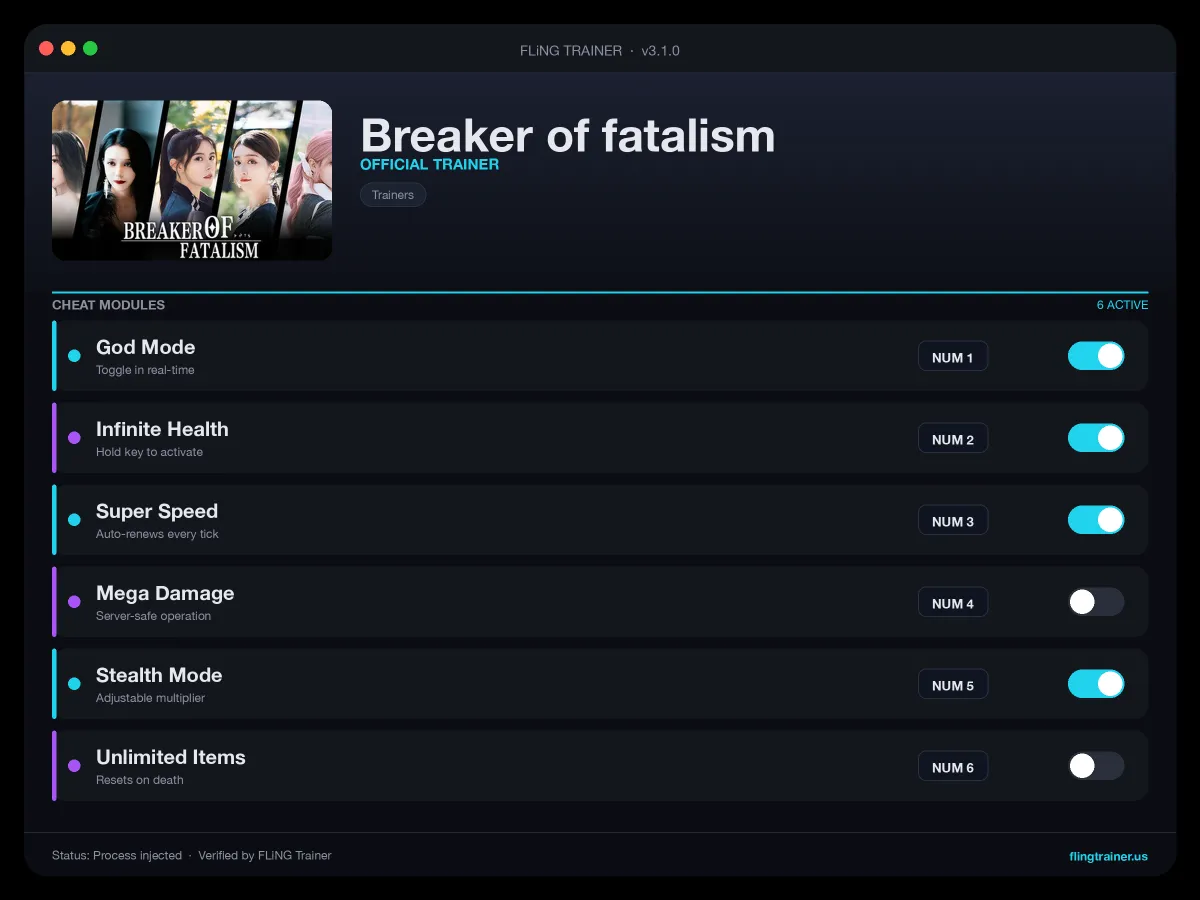 Breaker of fatalism Trainer interface