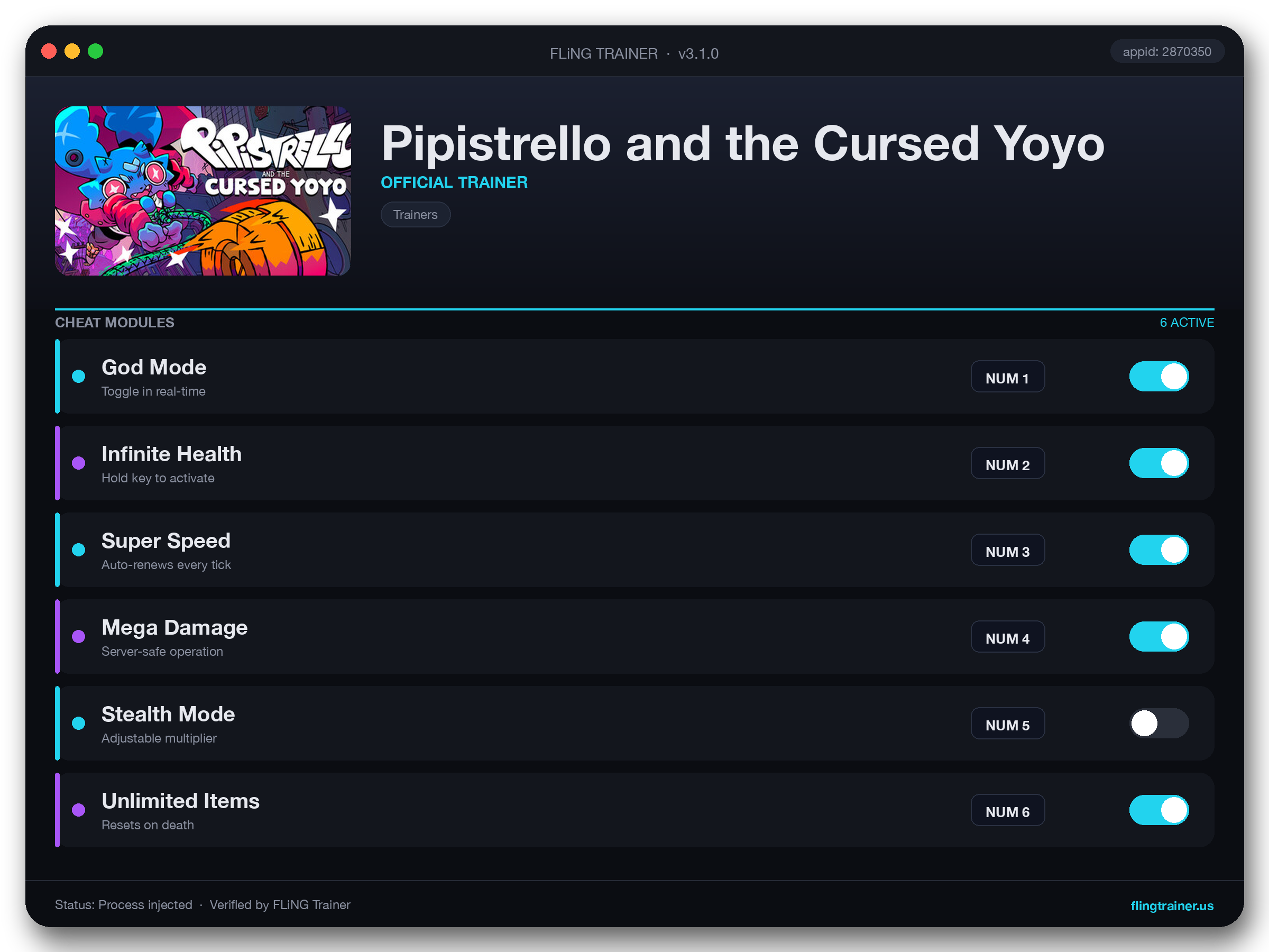 Pipistrello and the Cursed Yoyo Trainer interface