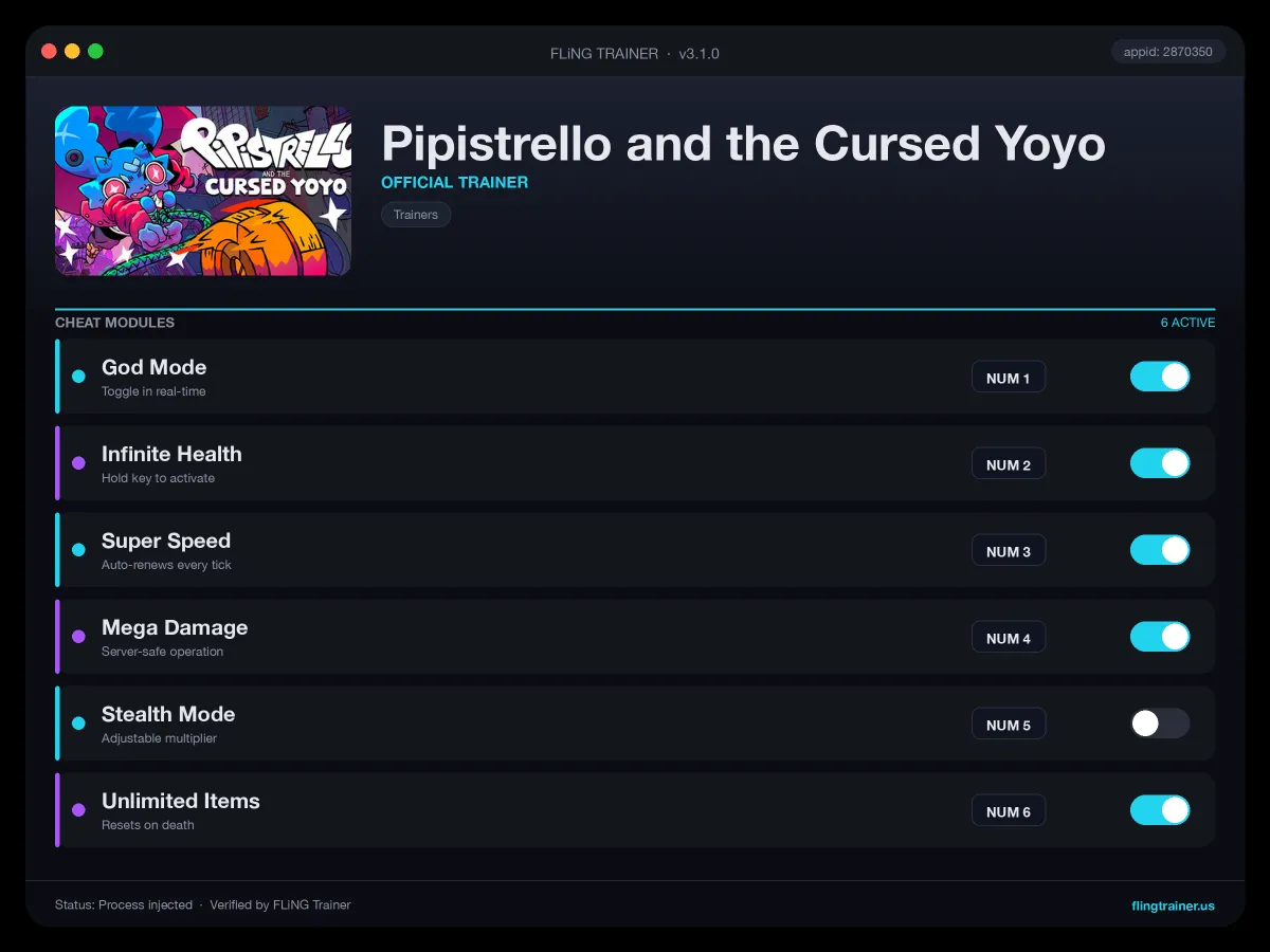 Pipistrello and the Cursed Yoyo Trainer interface