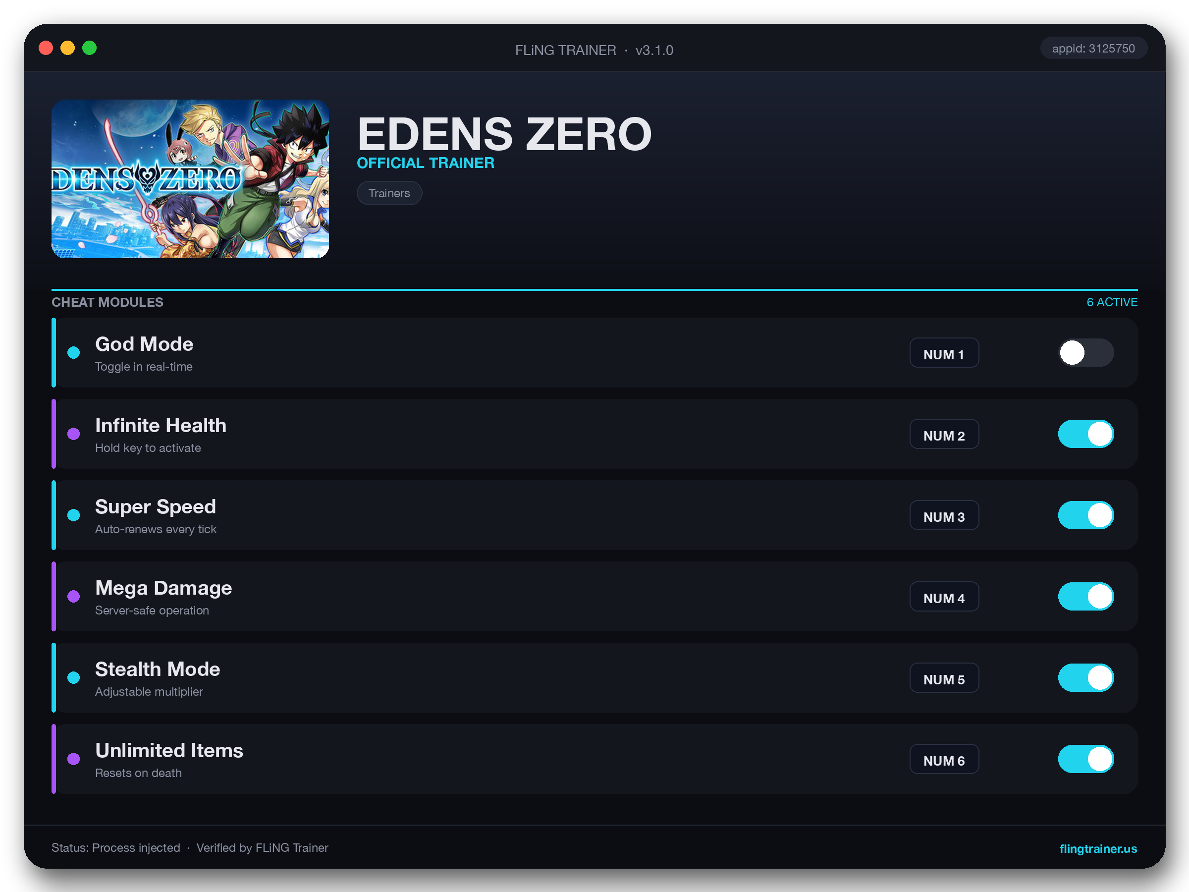 EDENS ZERO Trainer interface