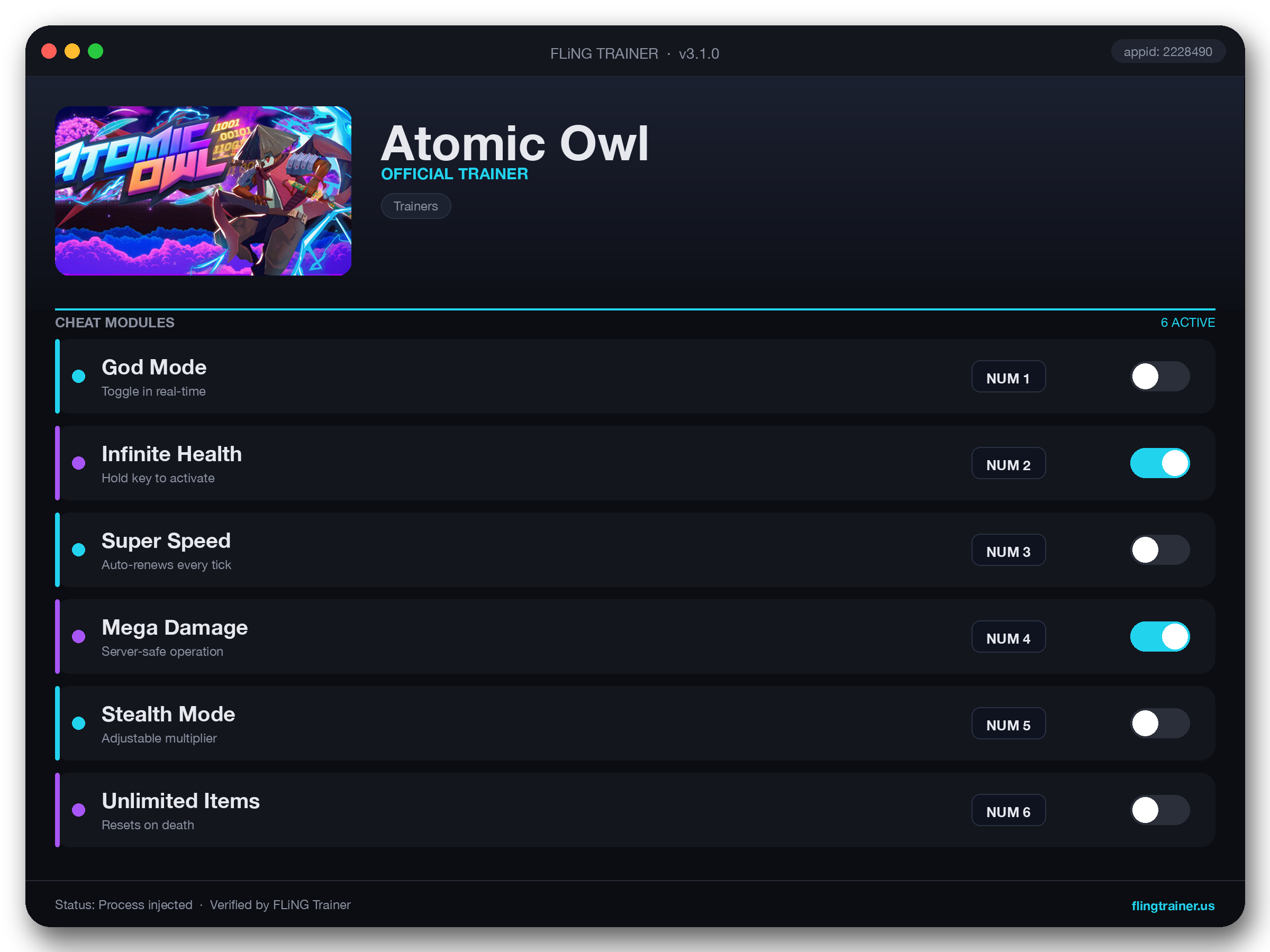 Atomic Owl Trainer interface