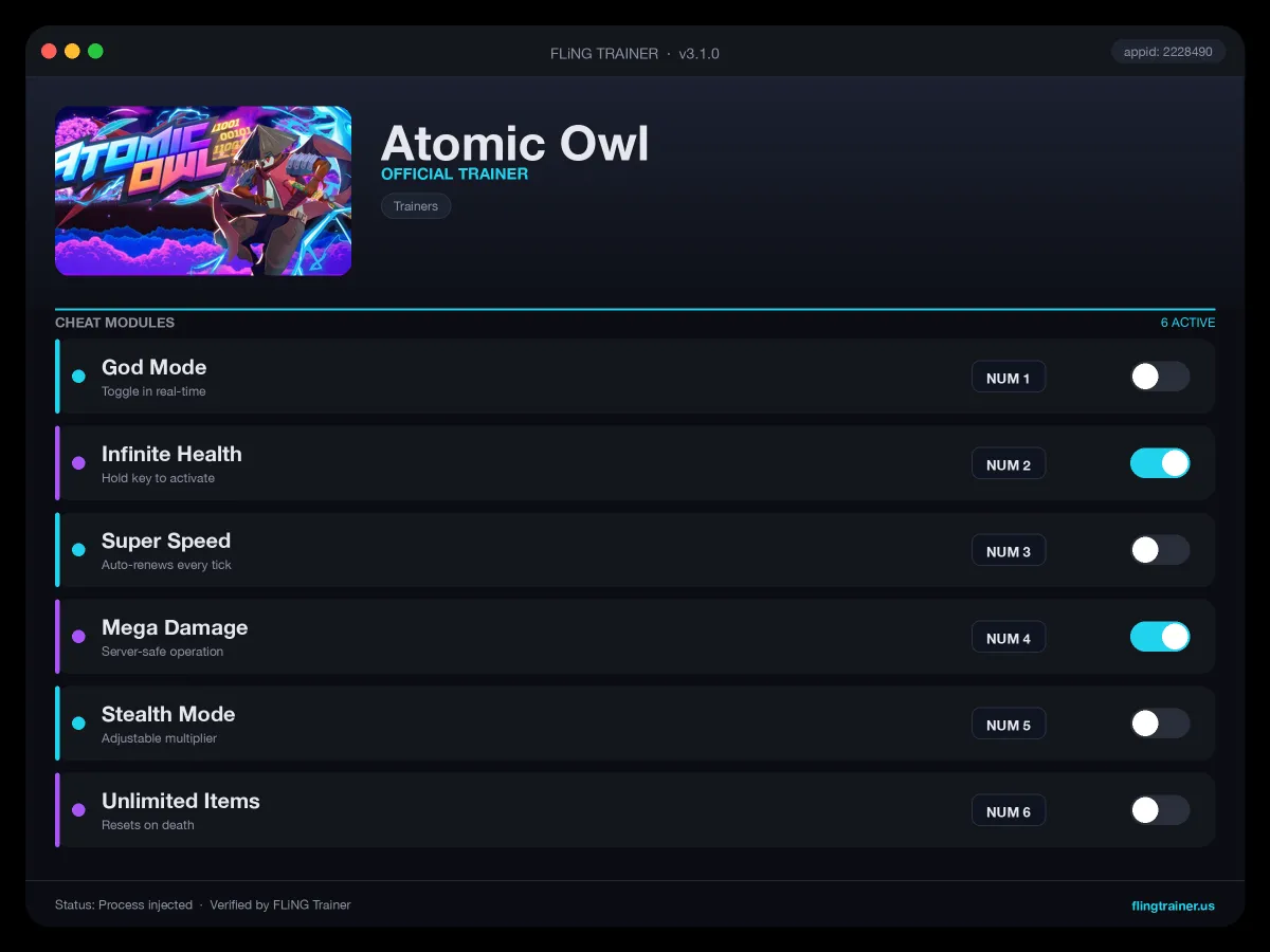 Atomic Owl Trainer interface