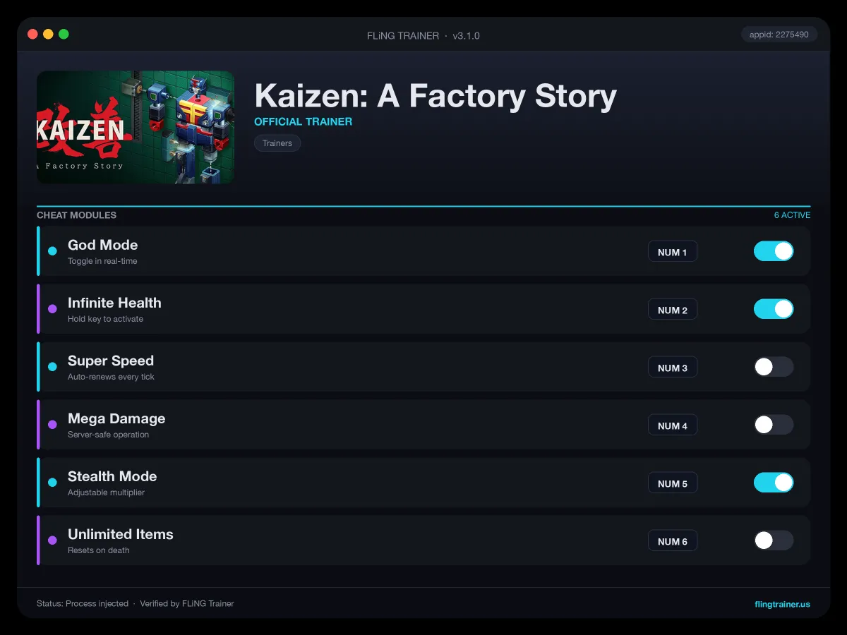 Kaizen: A Factory Story Trainer interface