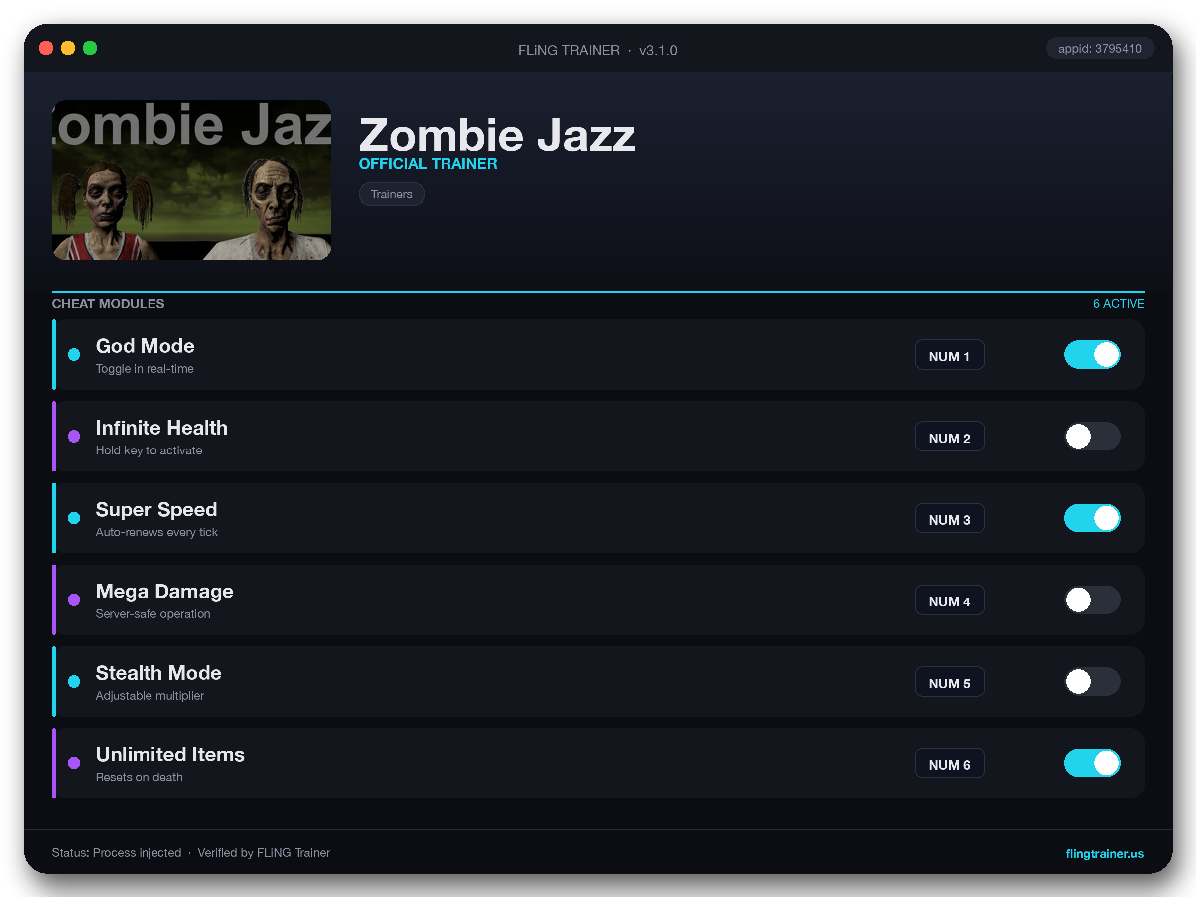 Zombie Jazz Trainer interface