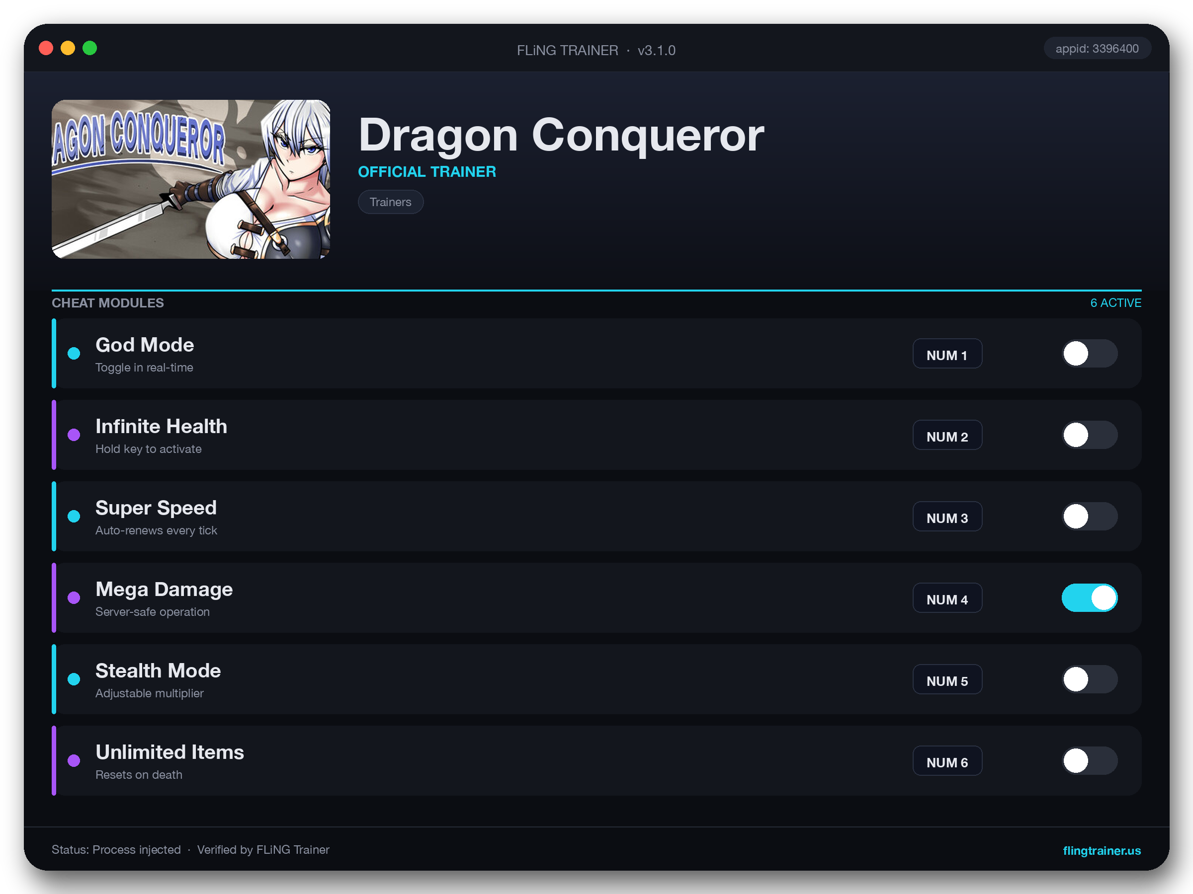 Dragon Conqueror Trainer interface