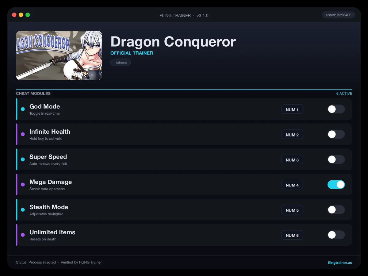 Dragon Conqueror Trainer interface