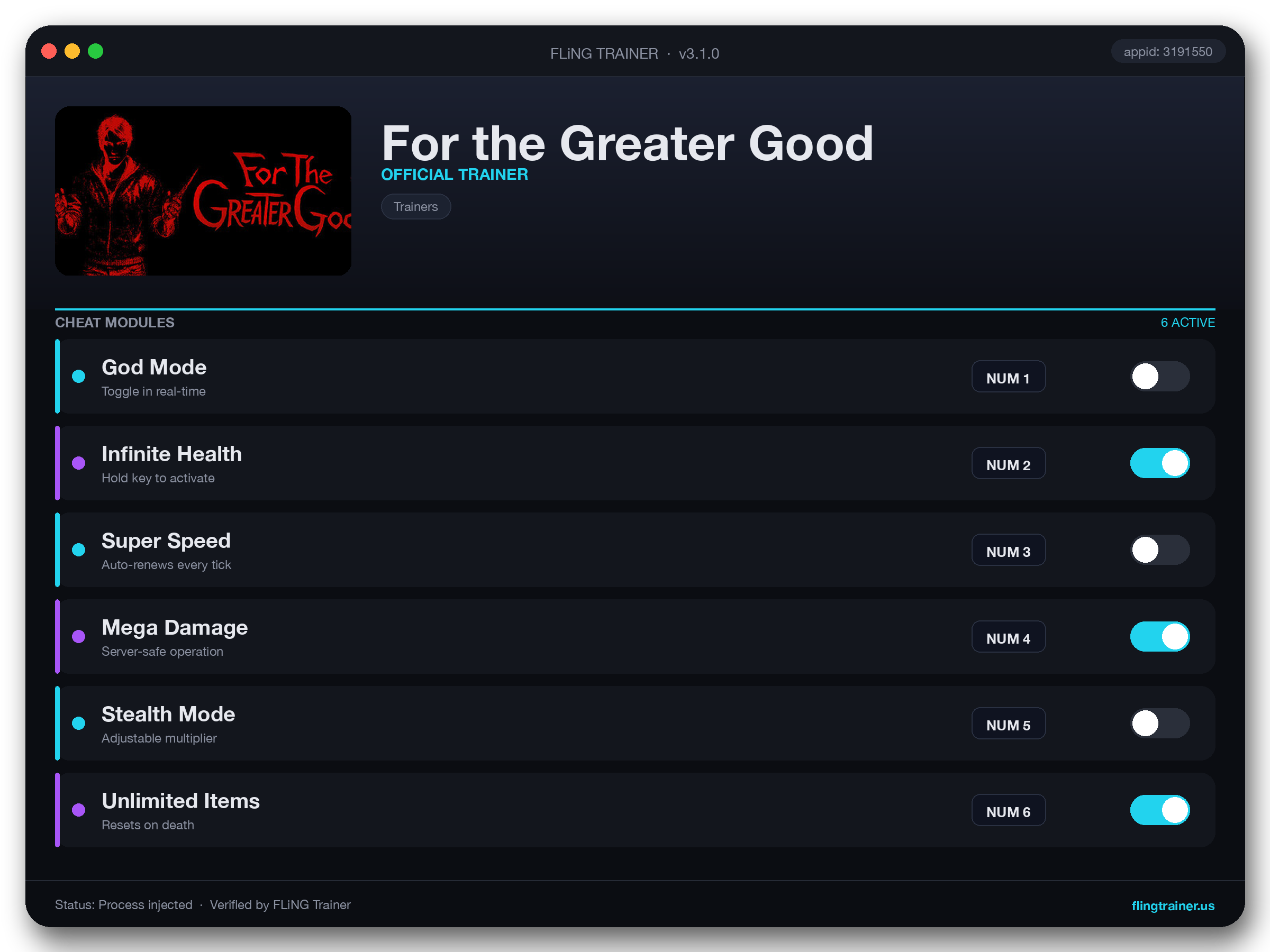 For the Greater Good Trainer interface