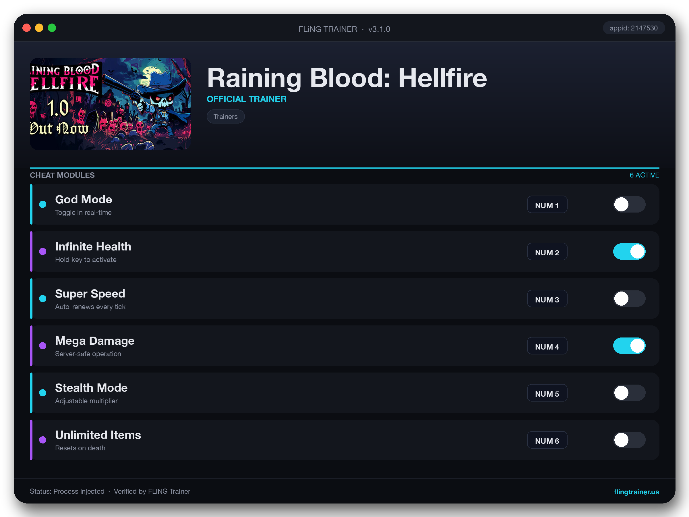 Raining Blood: Hellfire Trainer interface