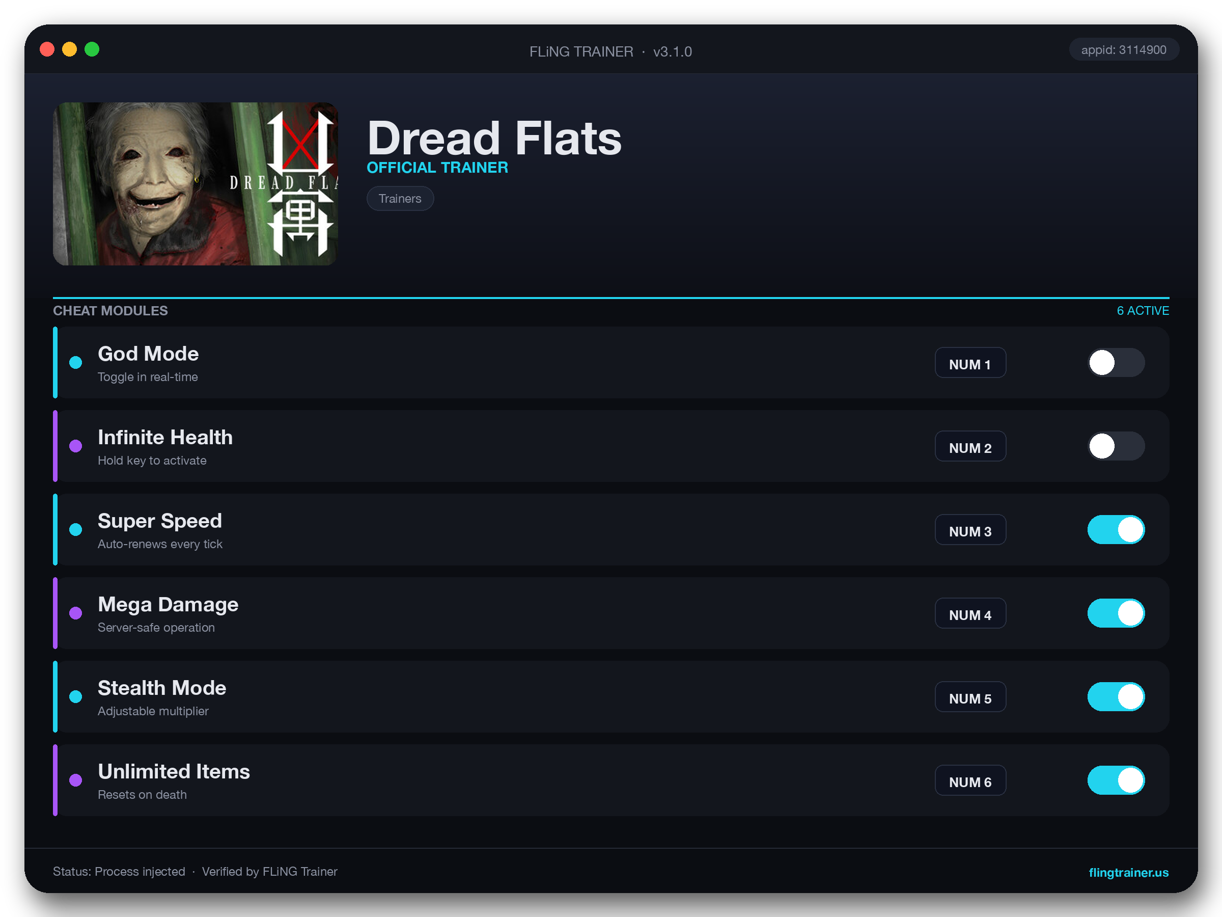Dread Flats Trainer interface