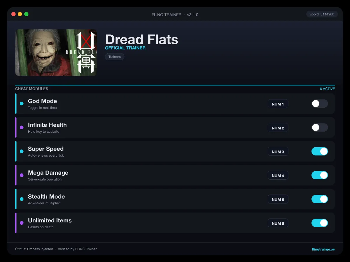 Dread Flats Trainer interface