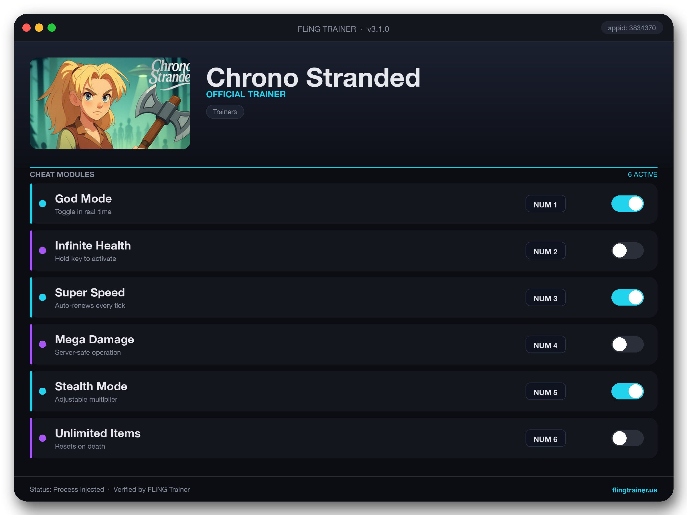 Chrono Stranded Trainer interface
