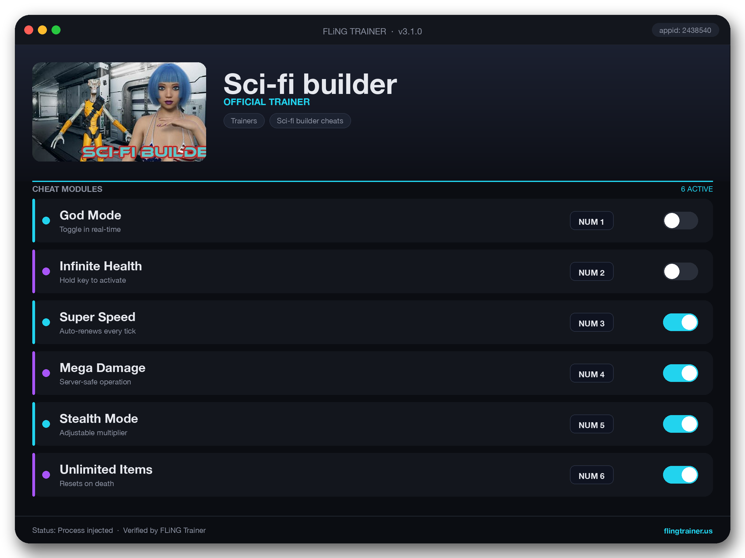 Sci-fi builder Trainer interface