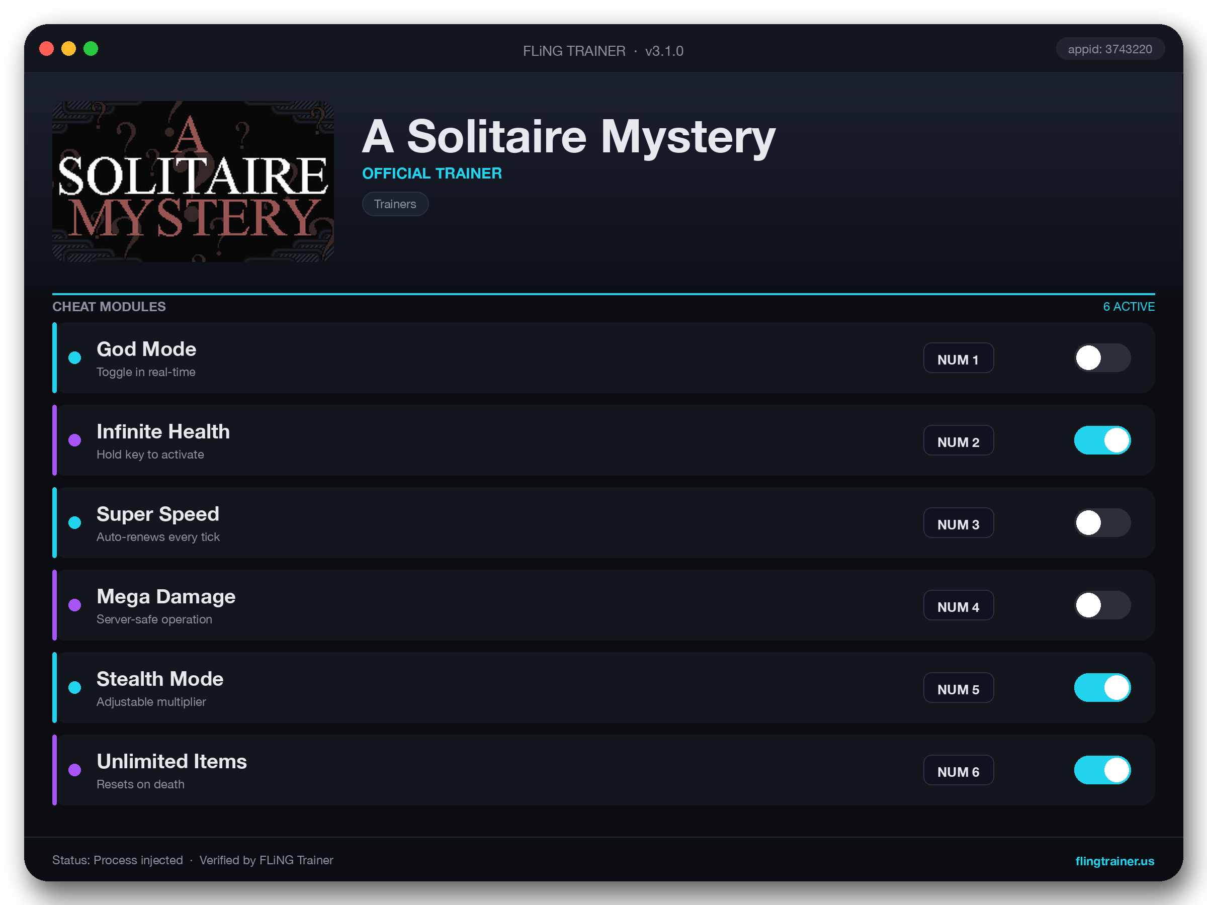 A Solitaire Mystery Trainer interface