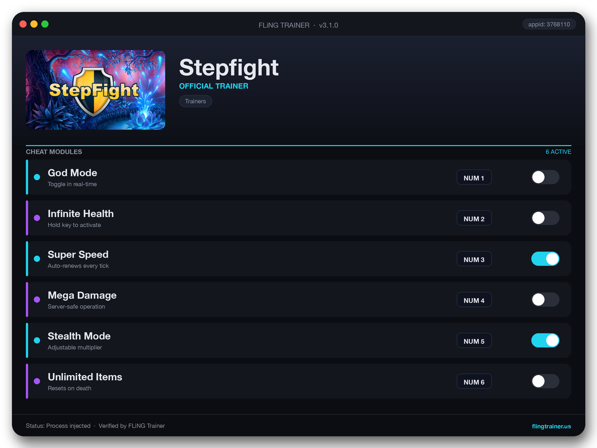 Stepfight Trainer interface