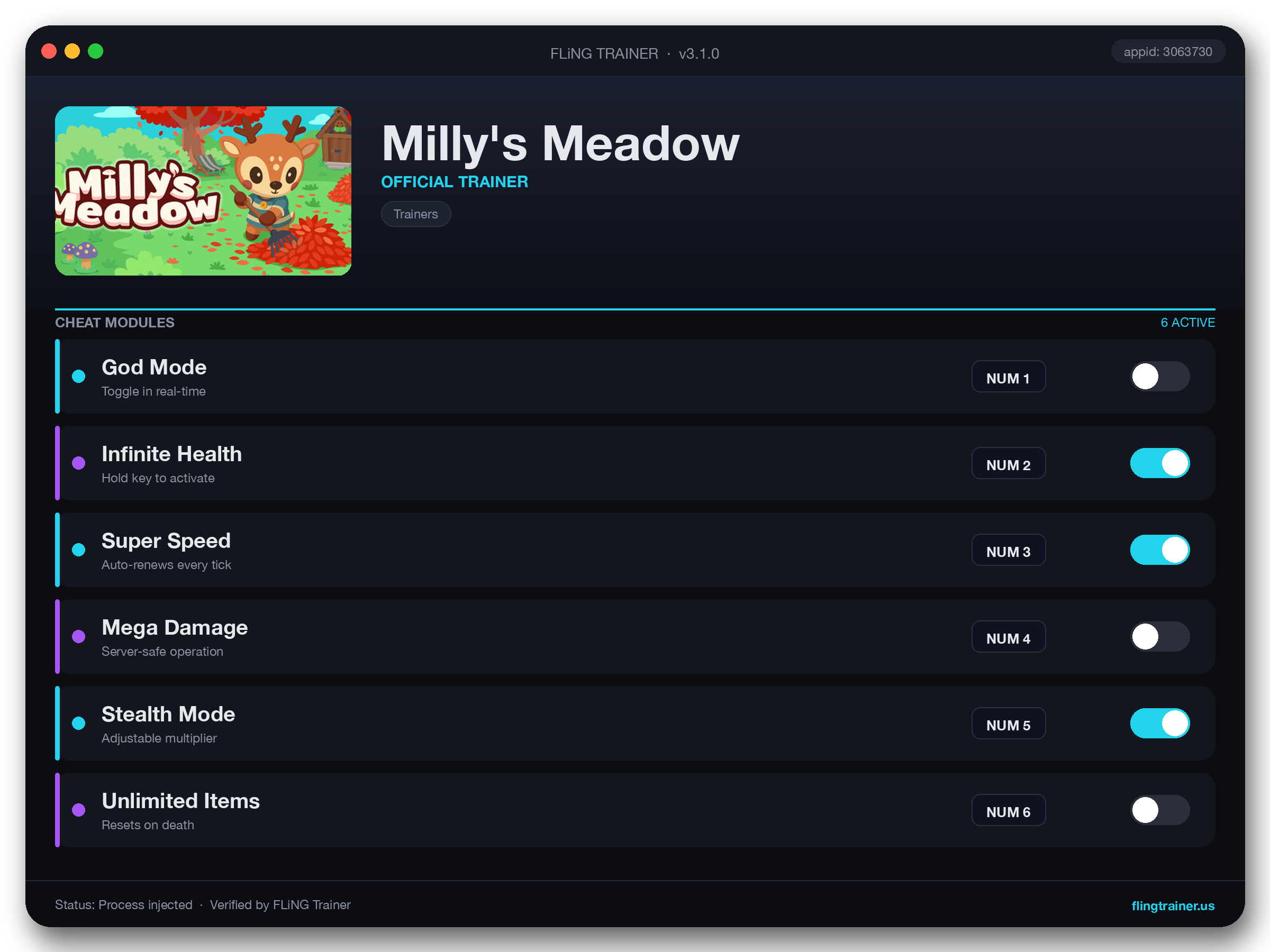 Milly's Meadow Trainer interface