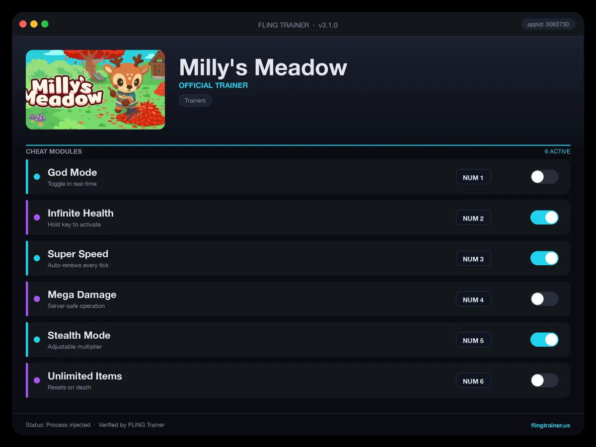 Milly's Meadow Trainer interface