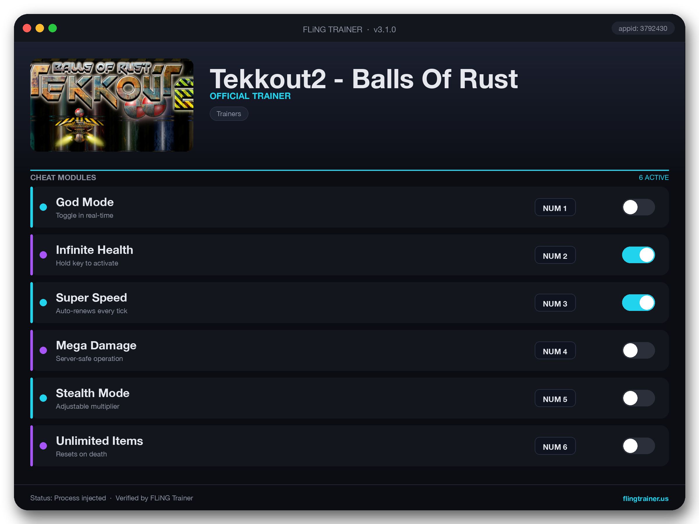 Tekkout2 - Balls Of Rust Trainer interface