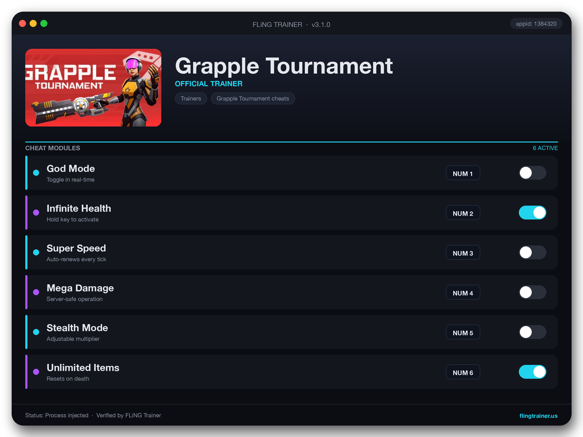 Grapple Tournament Trainer interface