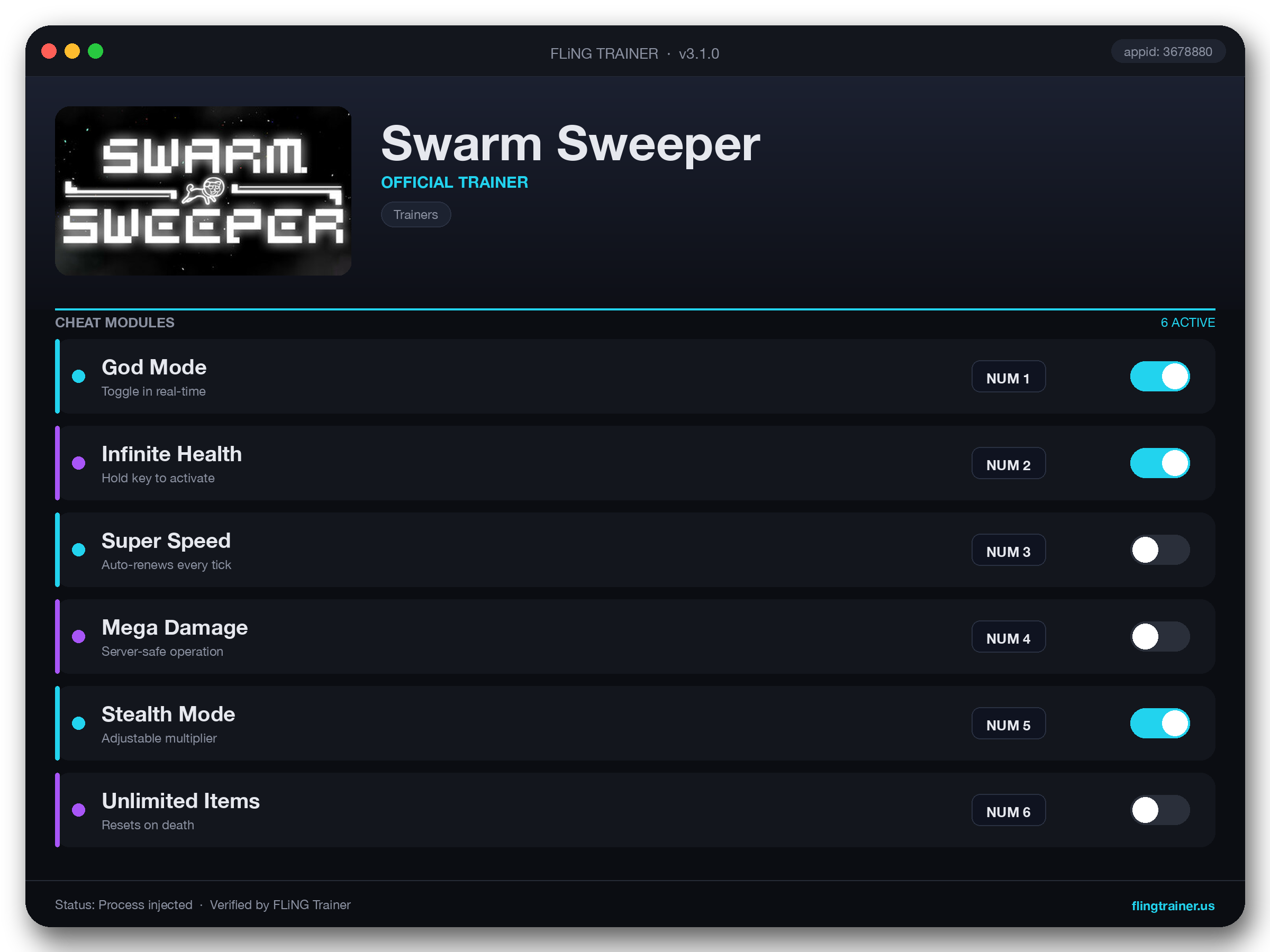 Swarm Sweeper Trainer interface