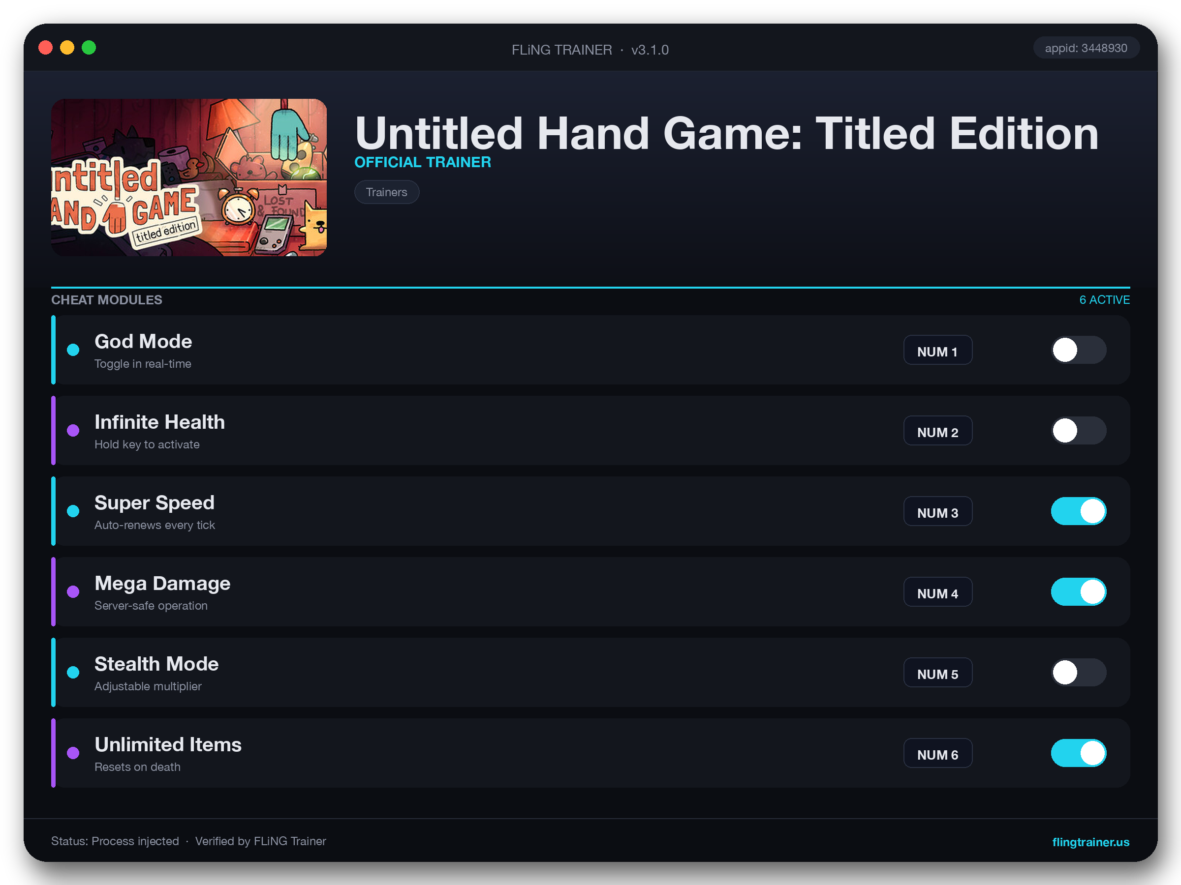 Untitled Hand Game: Titled Edition Trainer interface