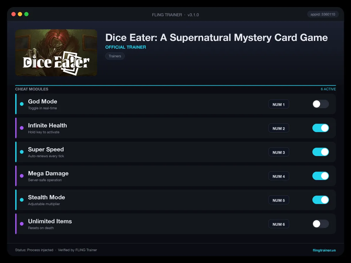 Dice Eater: A Supernatural Mystery Card Game Trainer interface