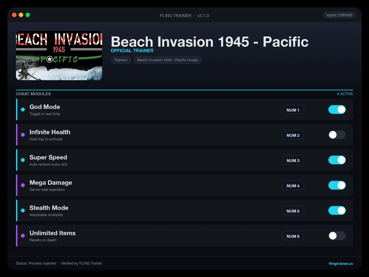 Beach Invasion 1945 - Pacific Trainer interface
