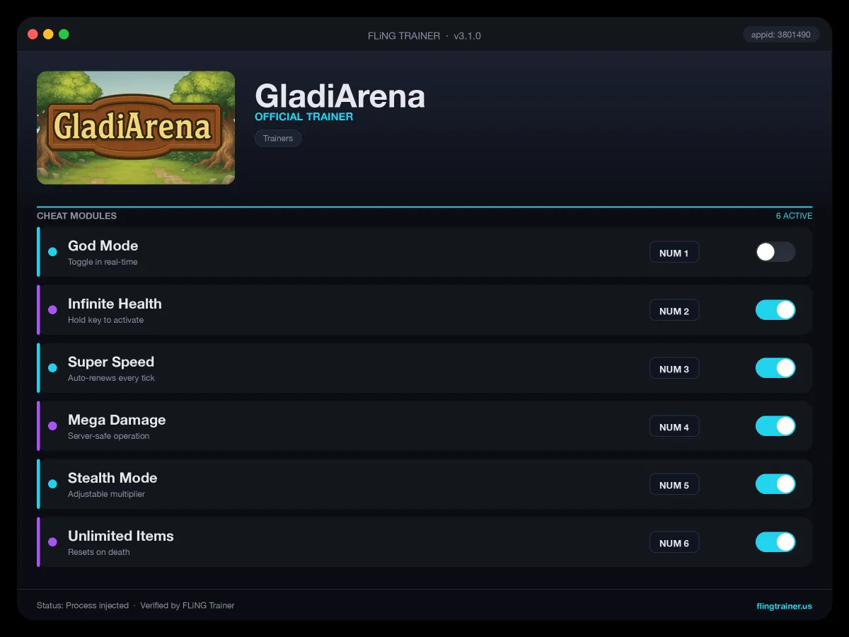 GladiArena Trainer interface