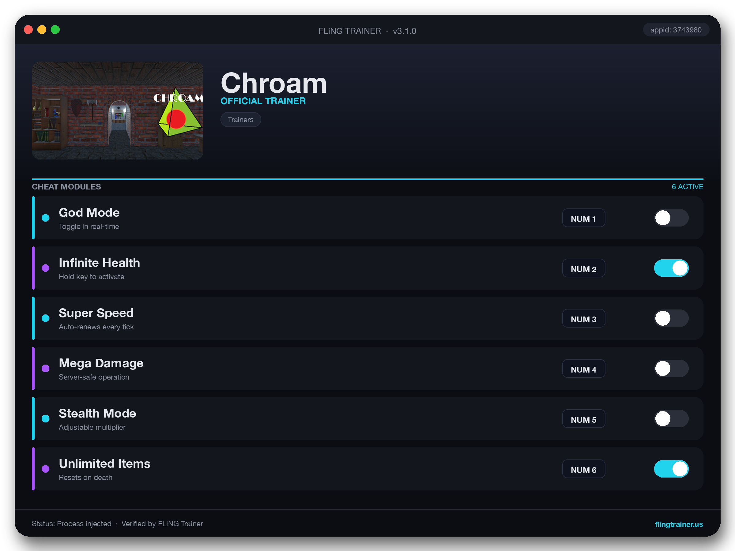 Chroam Trainer interface