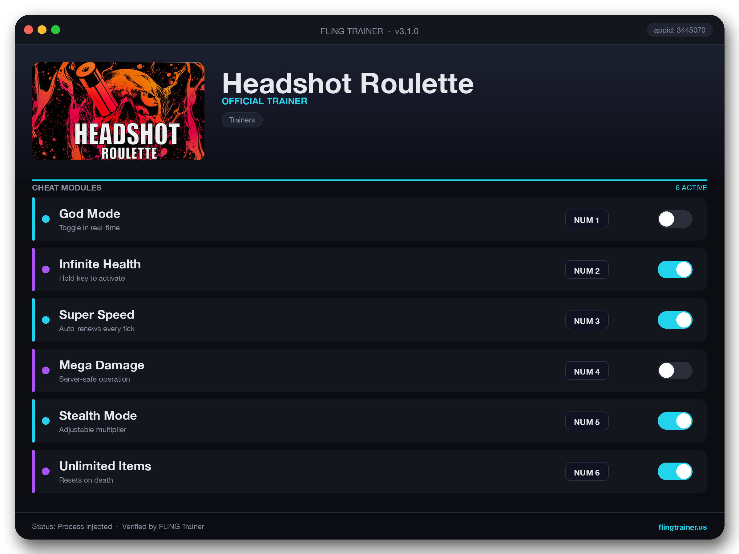 Headshot Roulette Trainer interface