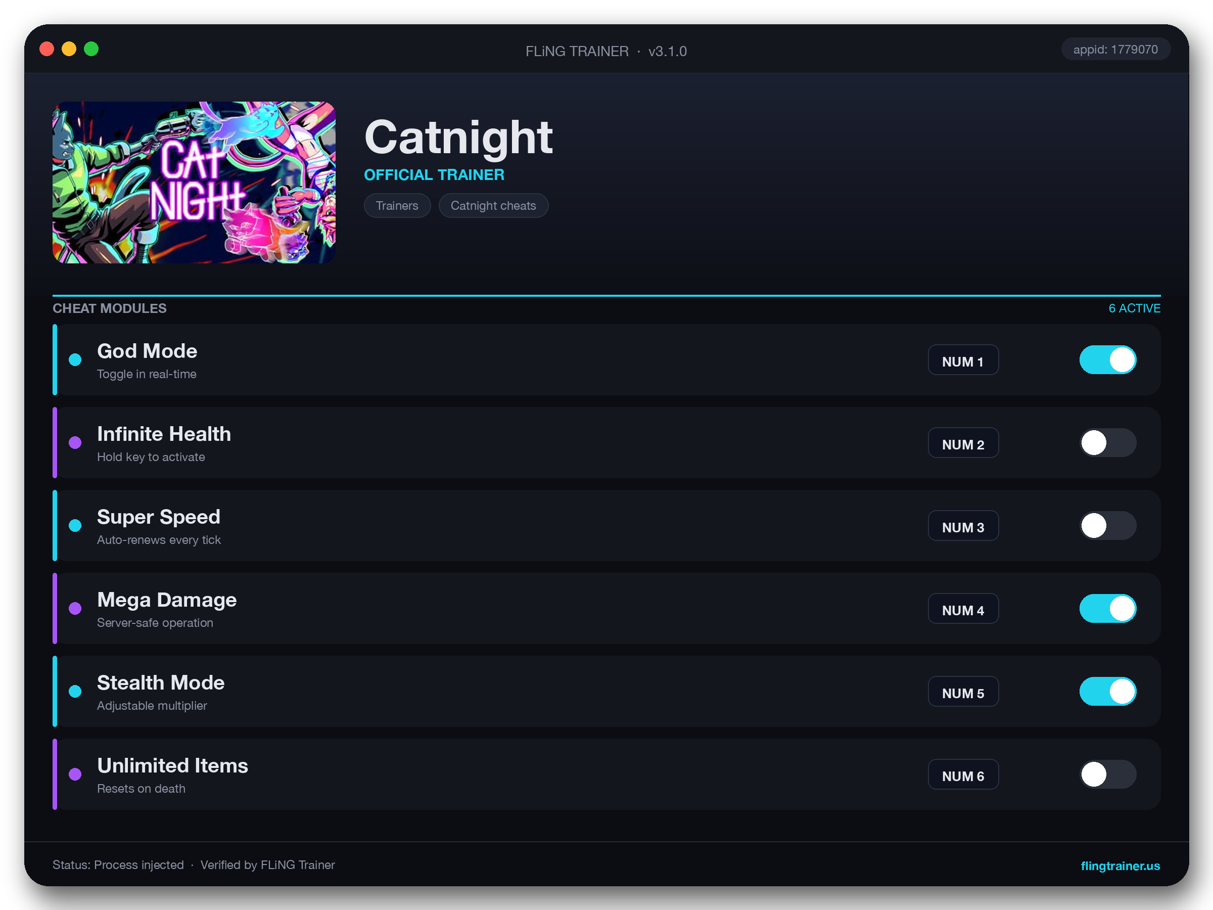 Catnight Trainer interface