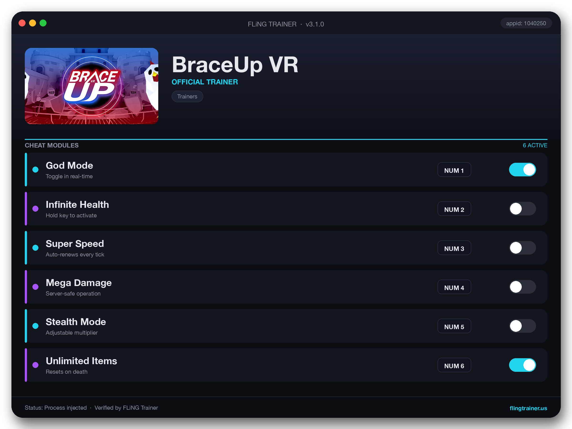 BraceUp VR Trainer interface