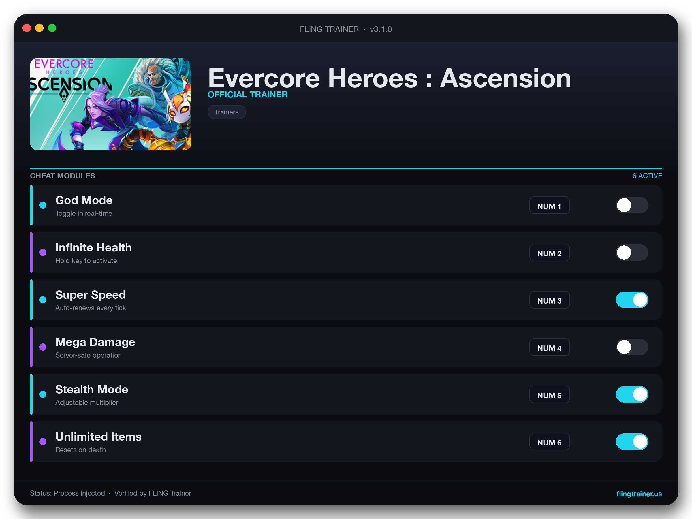 Evercore Heroes : Ascension Trainer interface
