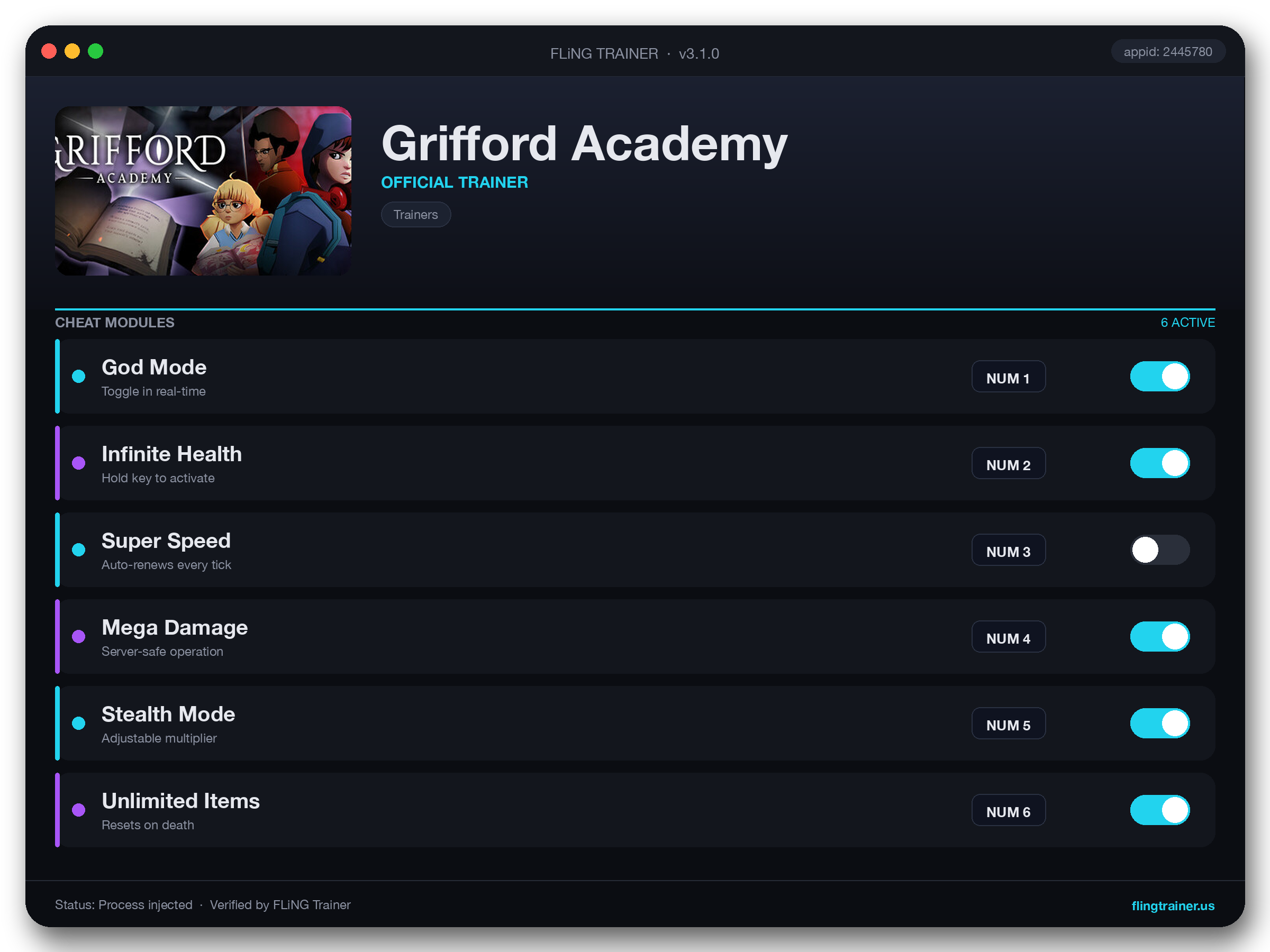 Grifford Academy Trainer interface