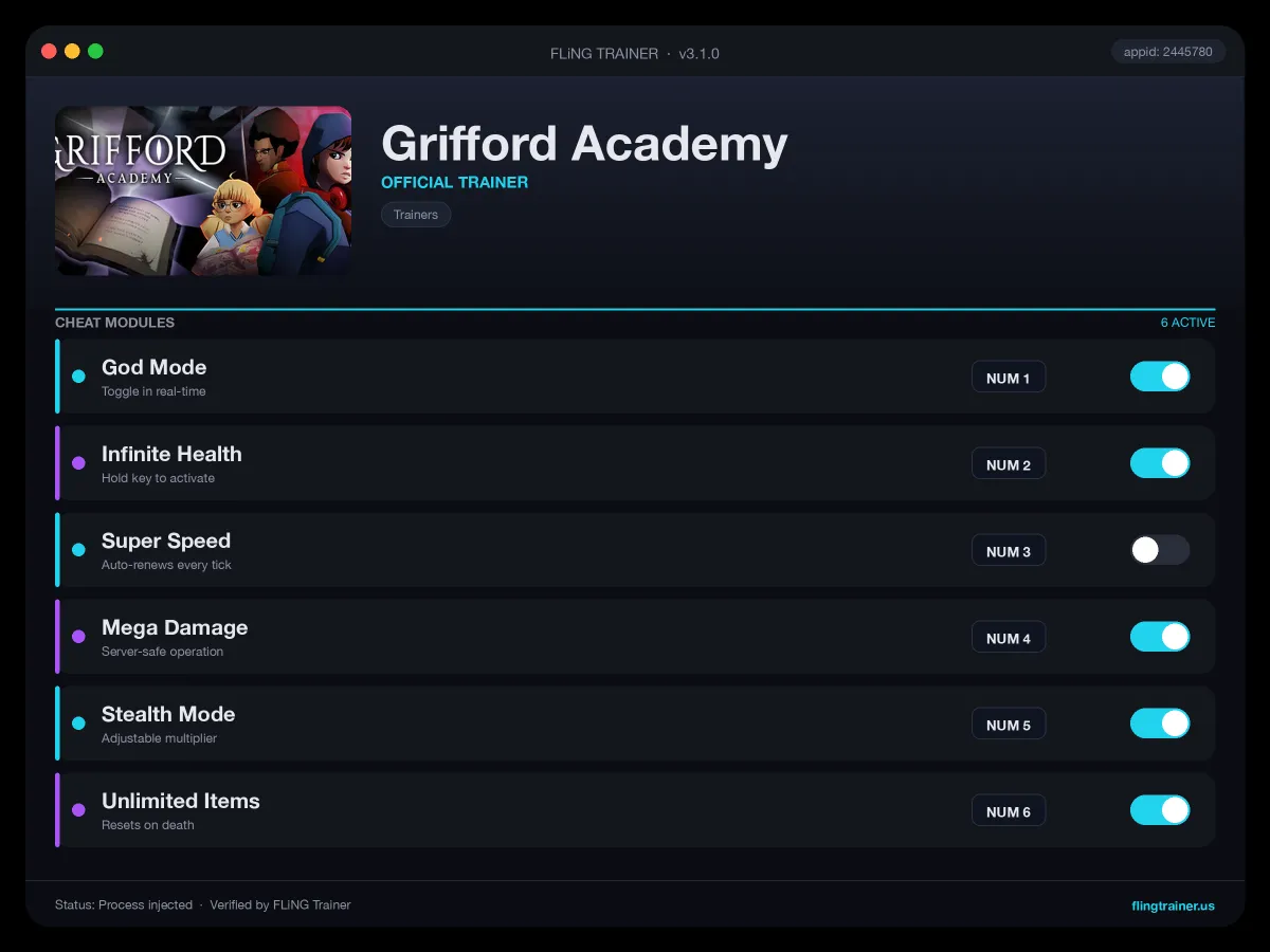 Grifford Academy Trainer interface