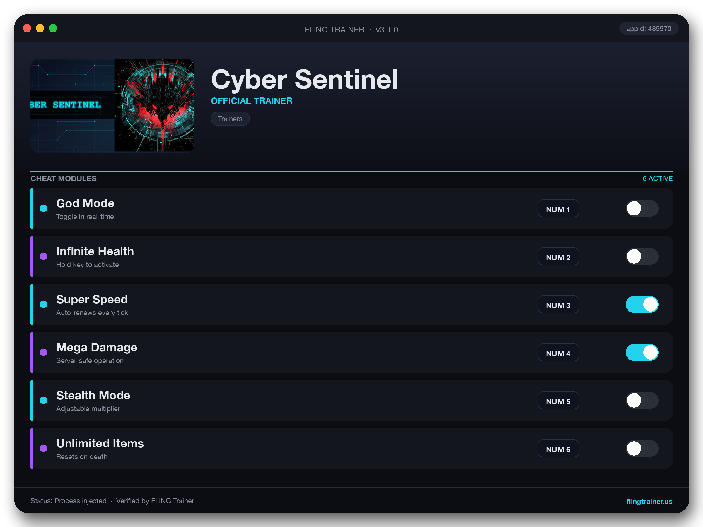 Cyber Sentinel Trainer interface