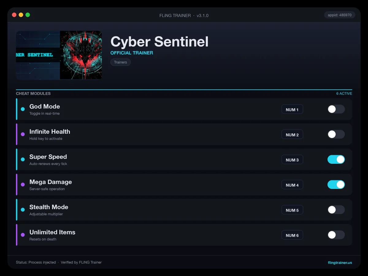 Cyber Sentinel Trainer interface