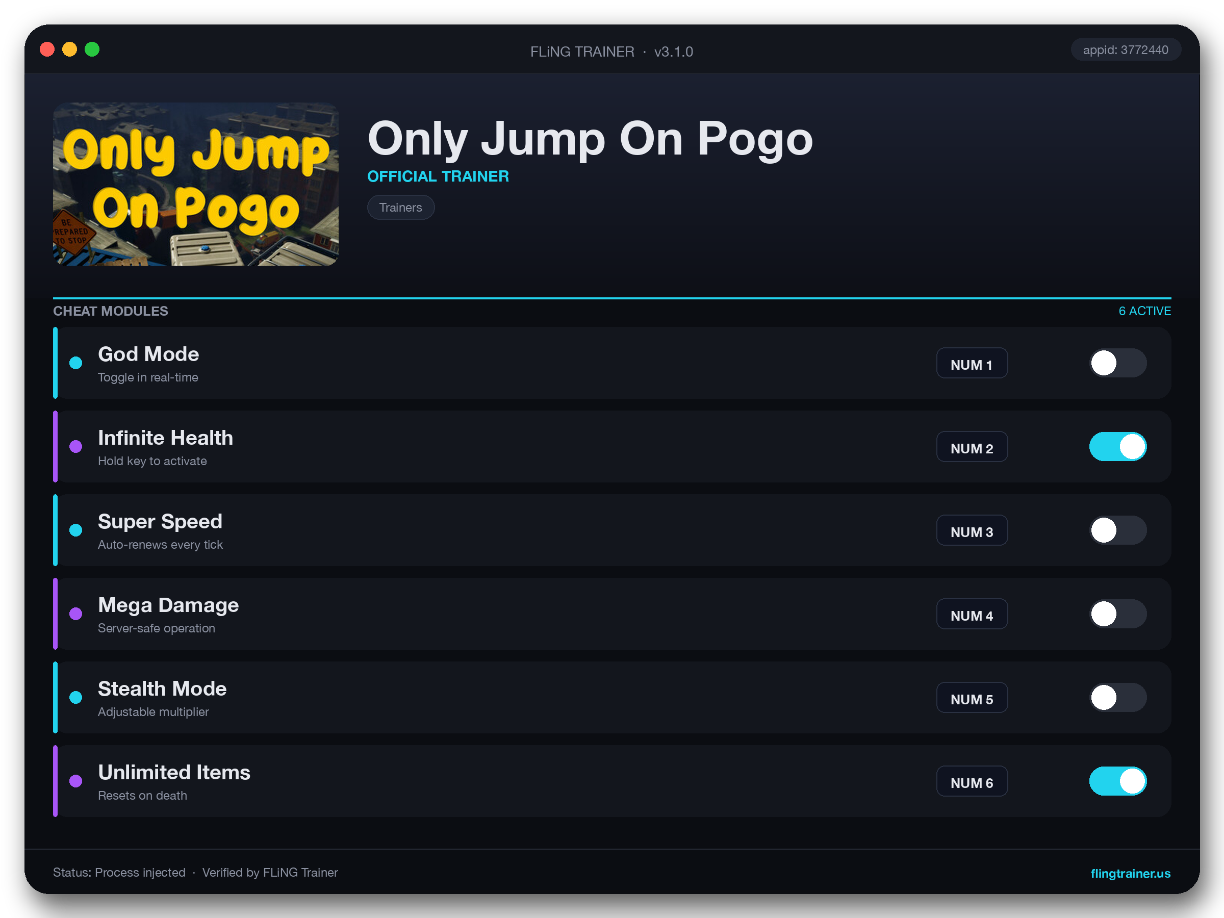 Only Jump On Pogo Trainer interface