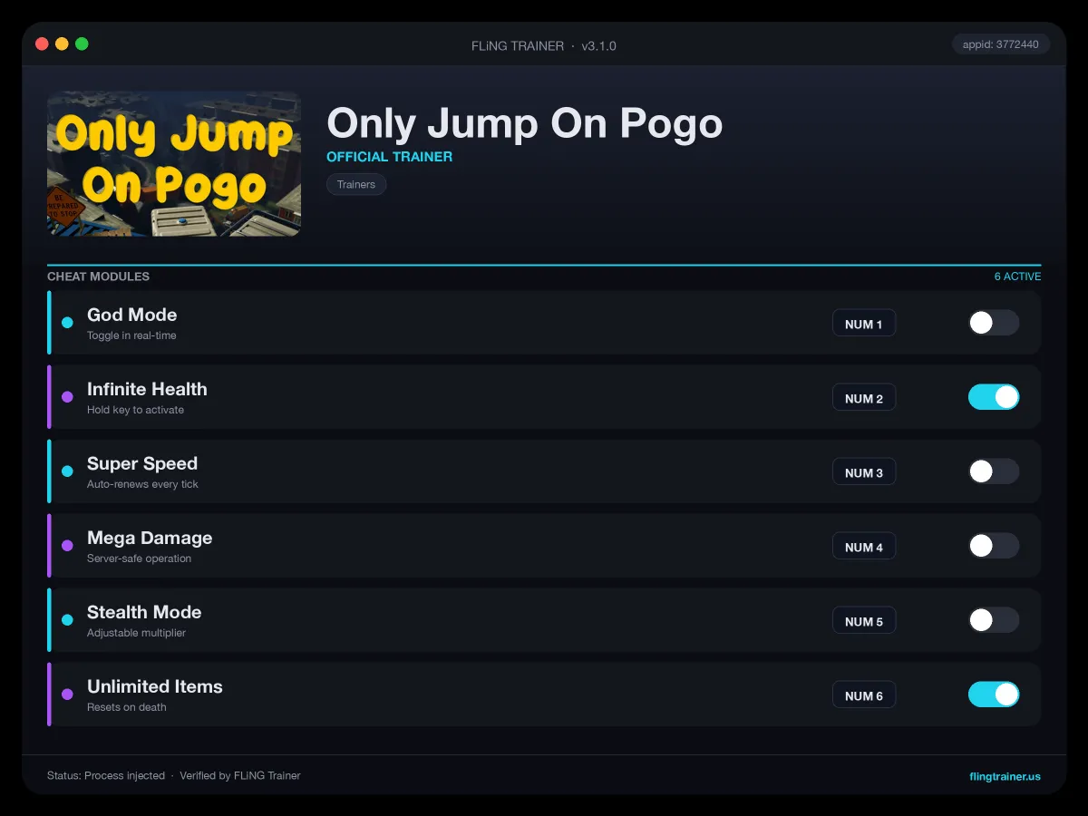 Only Jump On Pogo Trainer interface
