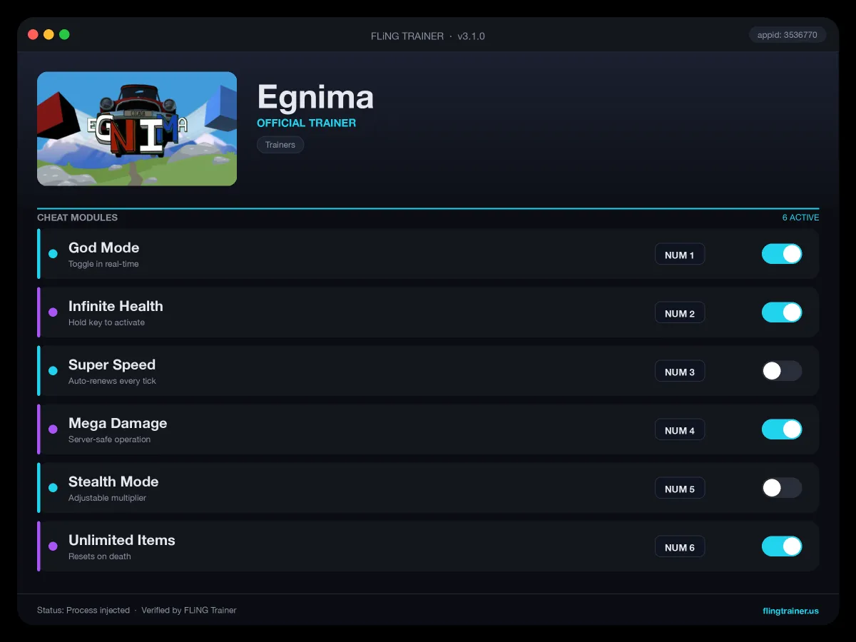 Egnima Trainer interface