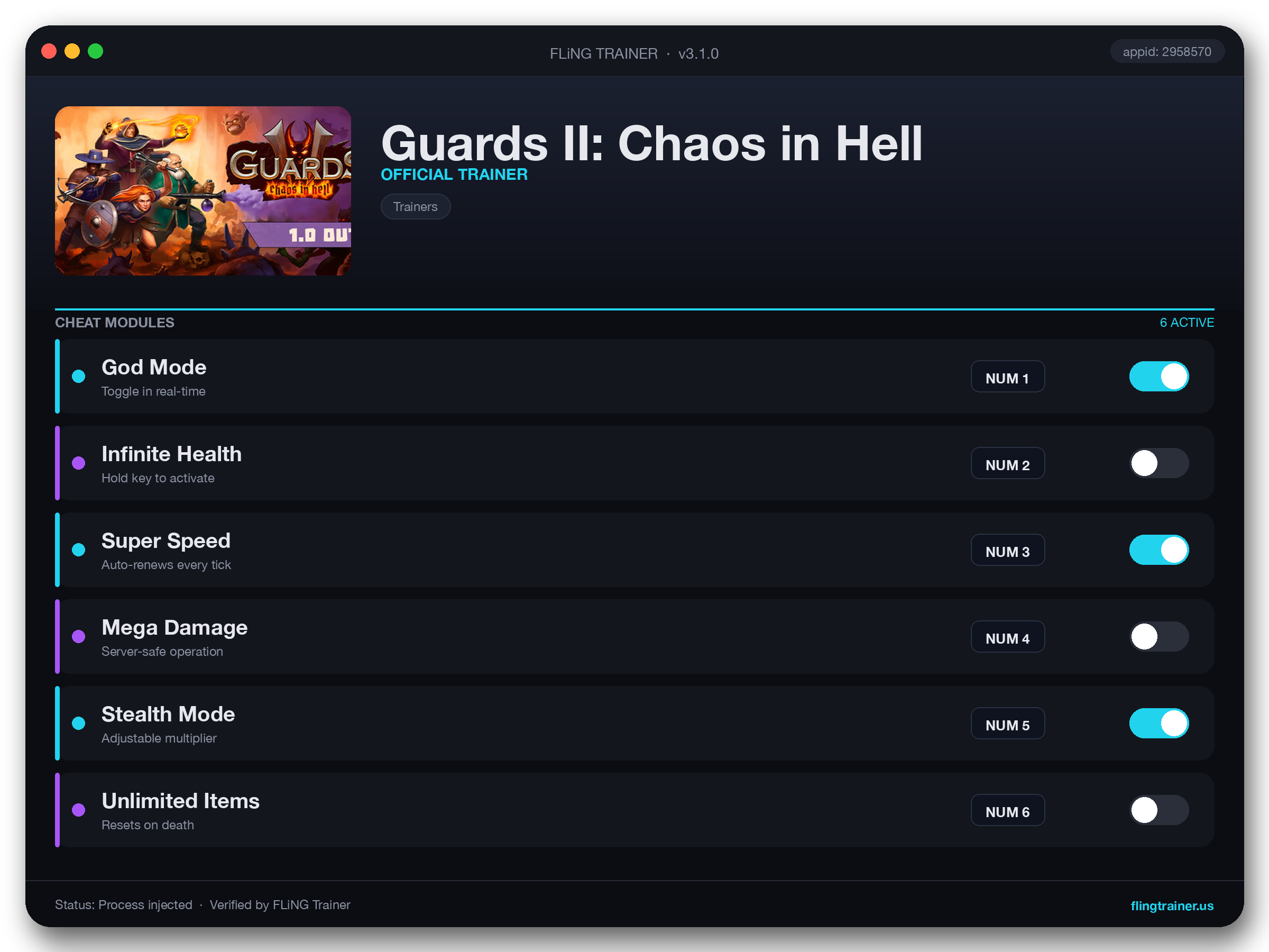 Guards II: Chaos in Hell Trainer interface